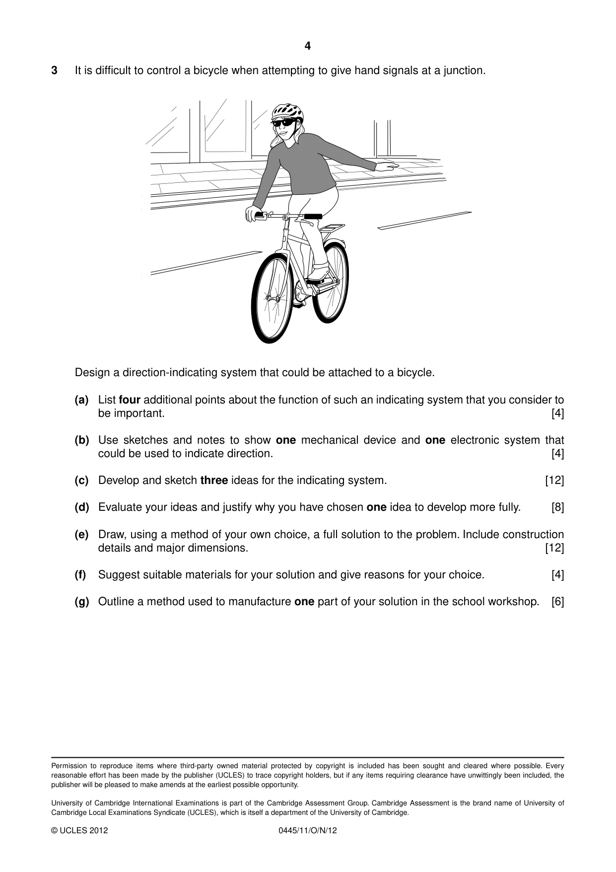 Cambridge IGCSE Design and Technology 0445 2012 Oct/Nov Paper 1 · Variant 1 question paper, page 4 of 4