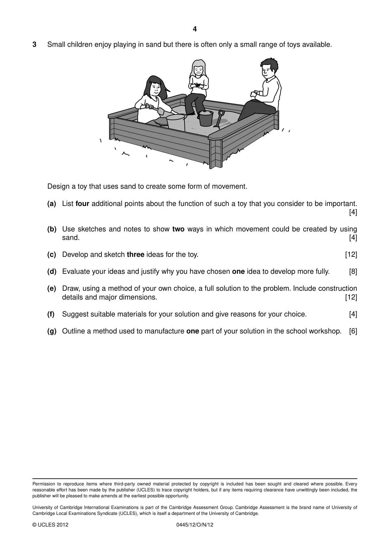Cambridge IGCSE Design and Technology 0445 2012 Oct/Nov Paper 1 · Variant 2 question paper, page 4 of 4