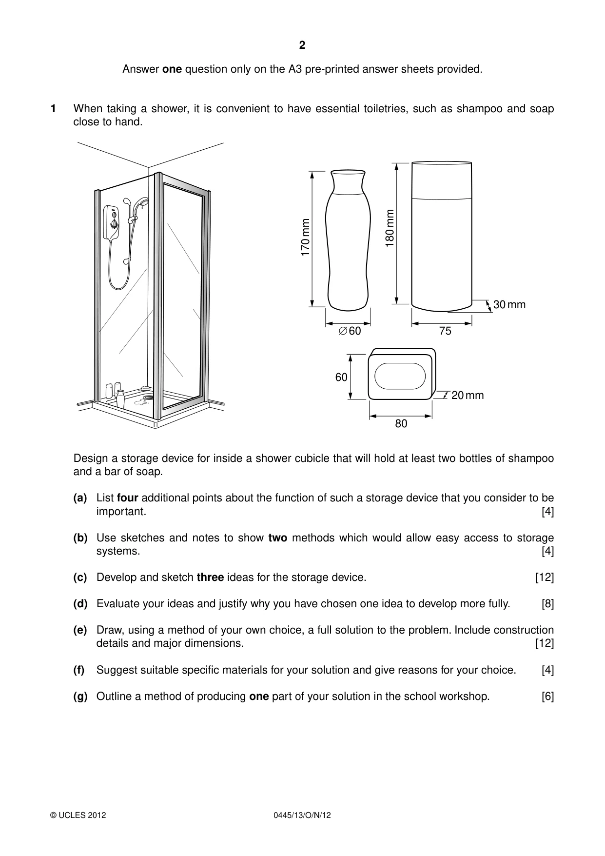 Cambridge IGCSE Design and Technology 0445 2012 Oct/Nov Paper 1 · Variant 3 question paper, page 2 of 4