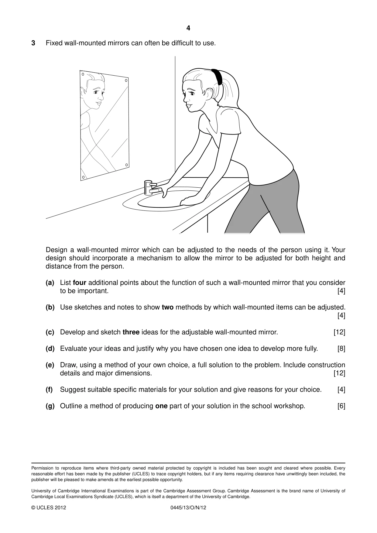 Cambridge IGCSE Design and Technology 0445 2012 Oct/Nov Paper 1 · Variant 3 question paper, page 4 of 4