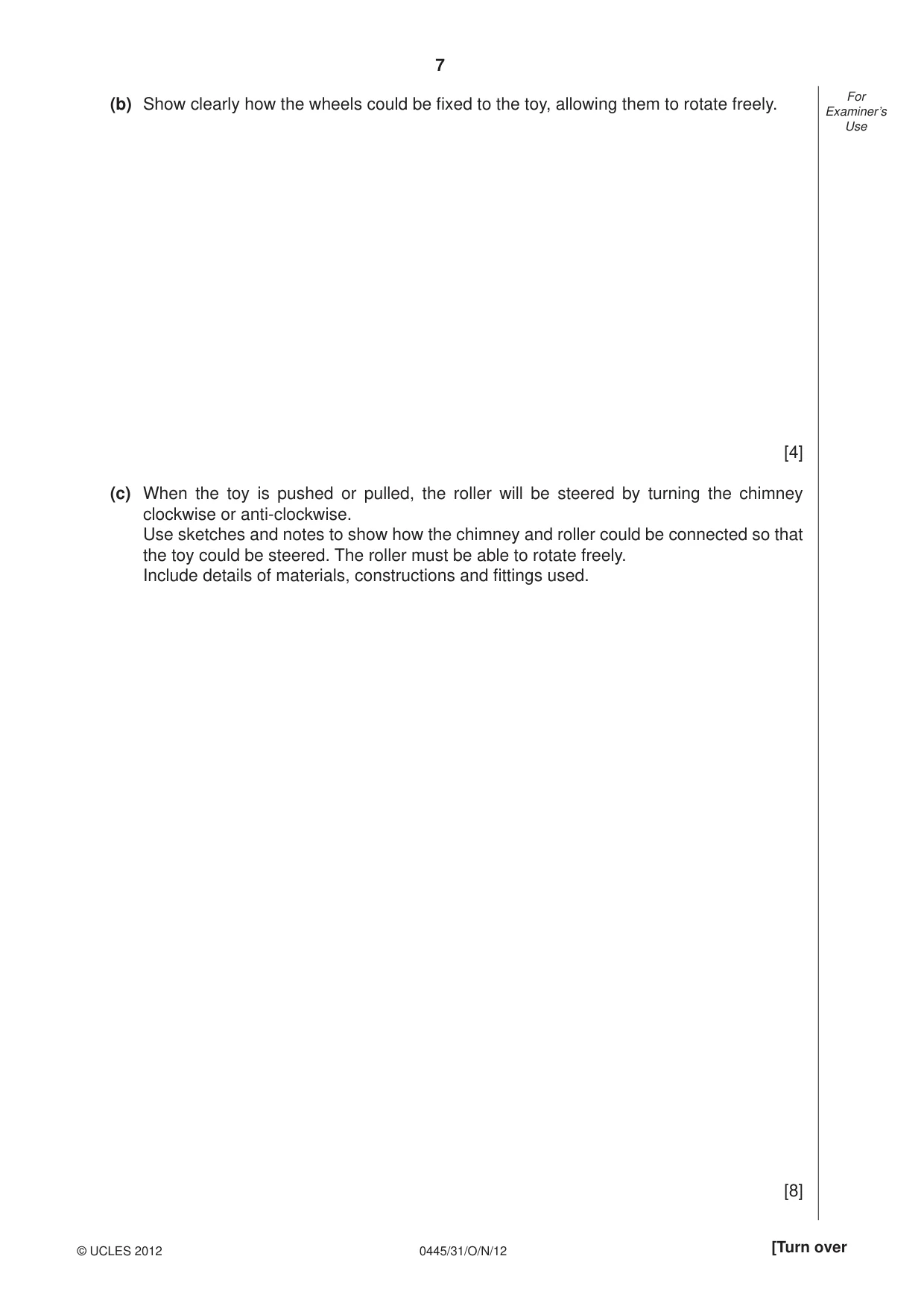 Cambridge IGCSE Design and Technology 0445 2012 Oct/Nov Paper 3 · Variant 1 question paper, page 7 of 16