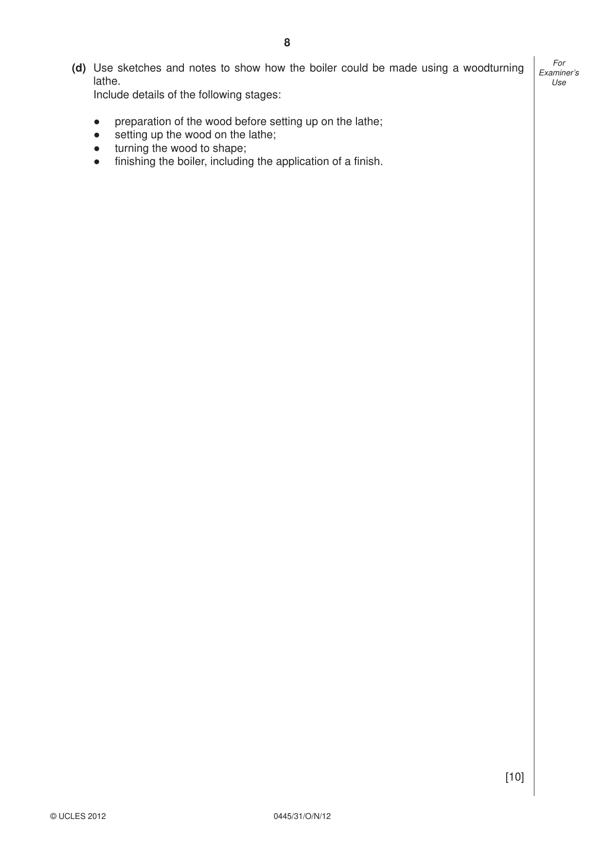 Cambridge IGCSE Design and Technology 0445 2012 Oct/Nov Paper 3 · Variant 1 question paper, page 8 of 16