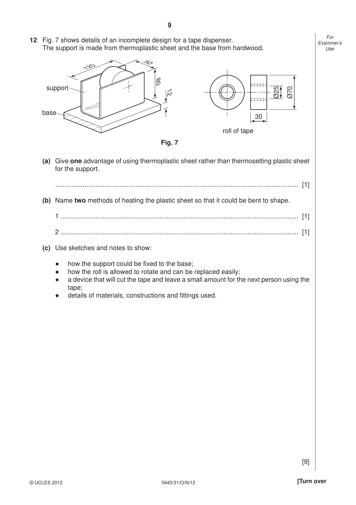 Cambridge IGCSE Design and Technology 0445 2012 Oct/Nov Paper 3 · Variant 1 question paper, page 9 of 16