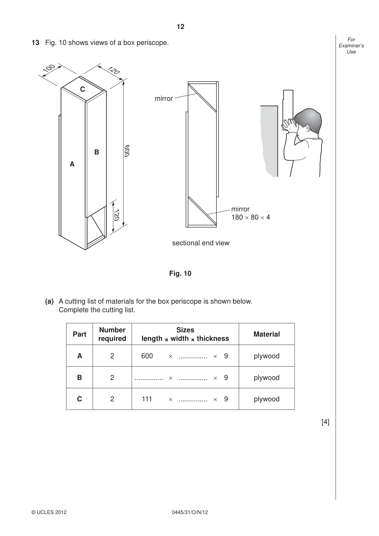 Cambridge IGCSE Design and Technology 0445 2012 Oct/Nov Paper 3 · Variant 1 question paper, page 12 of 16