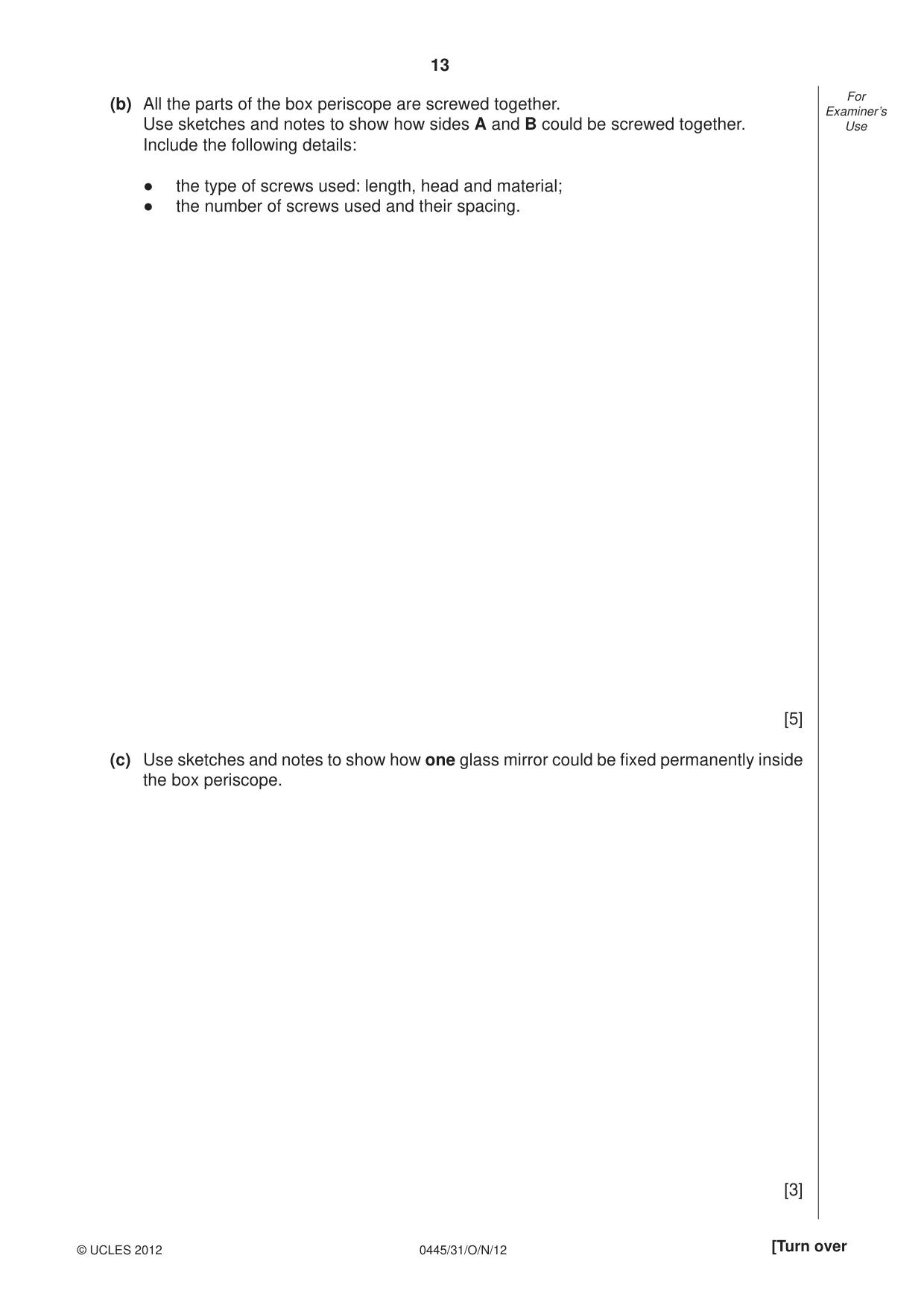 Cambridge IGCSE Design and Technology 0445 2012 Oct/Nov Paper 3 · Variant 1 question paper, page 13 of 16