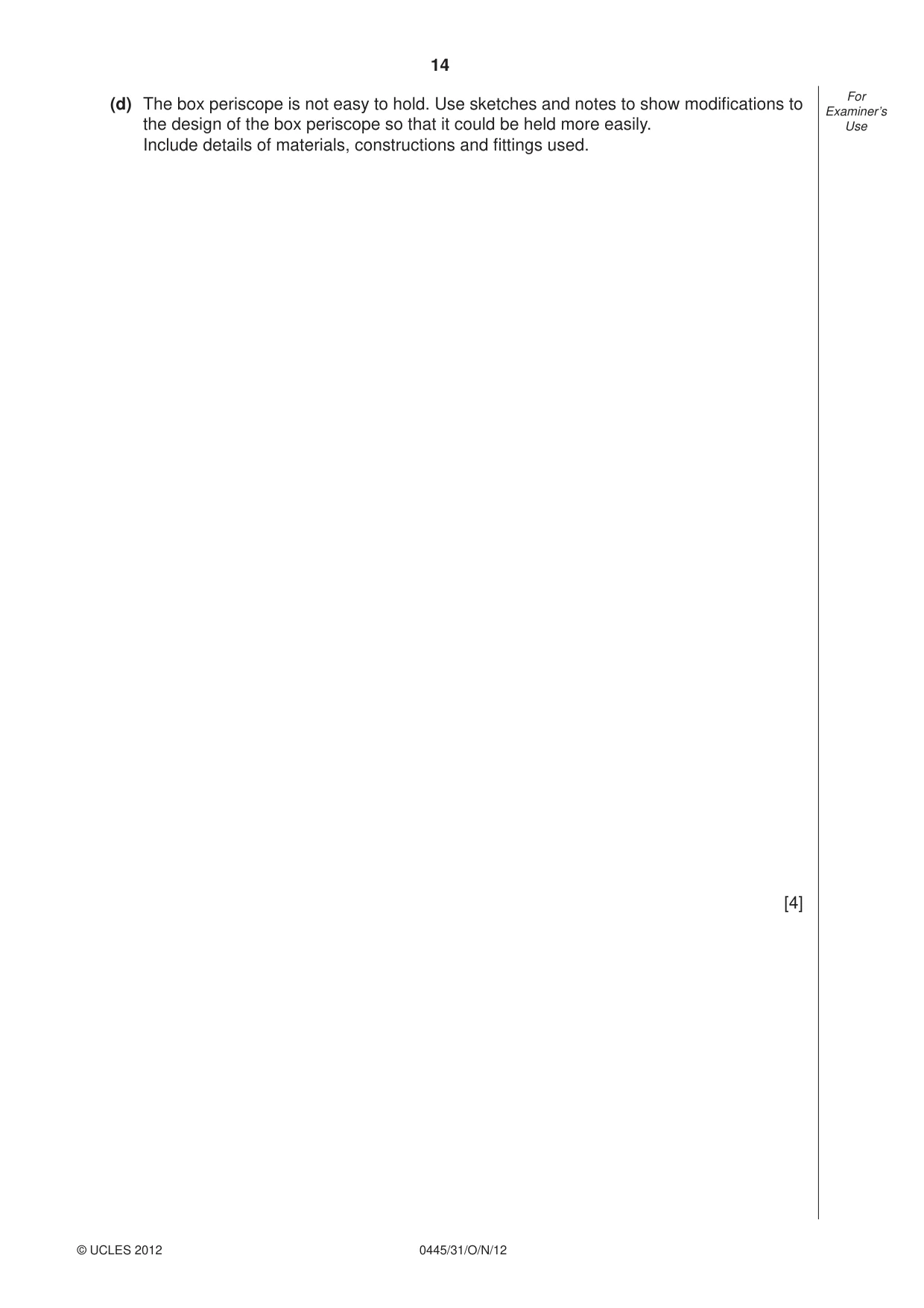 Cambridge IGCSE Design and Technology 0445 2012 Oct/Nov Paper 3 · Variant 1 question paper, page 14 of 16