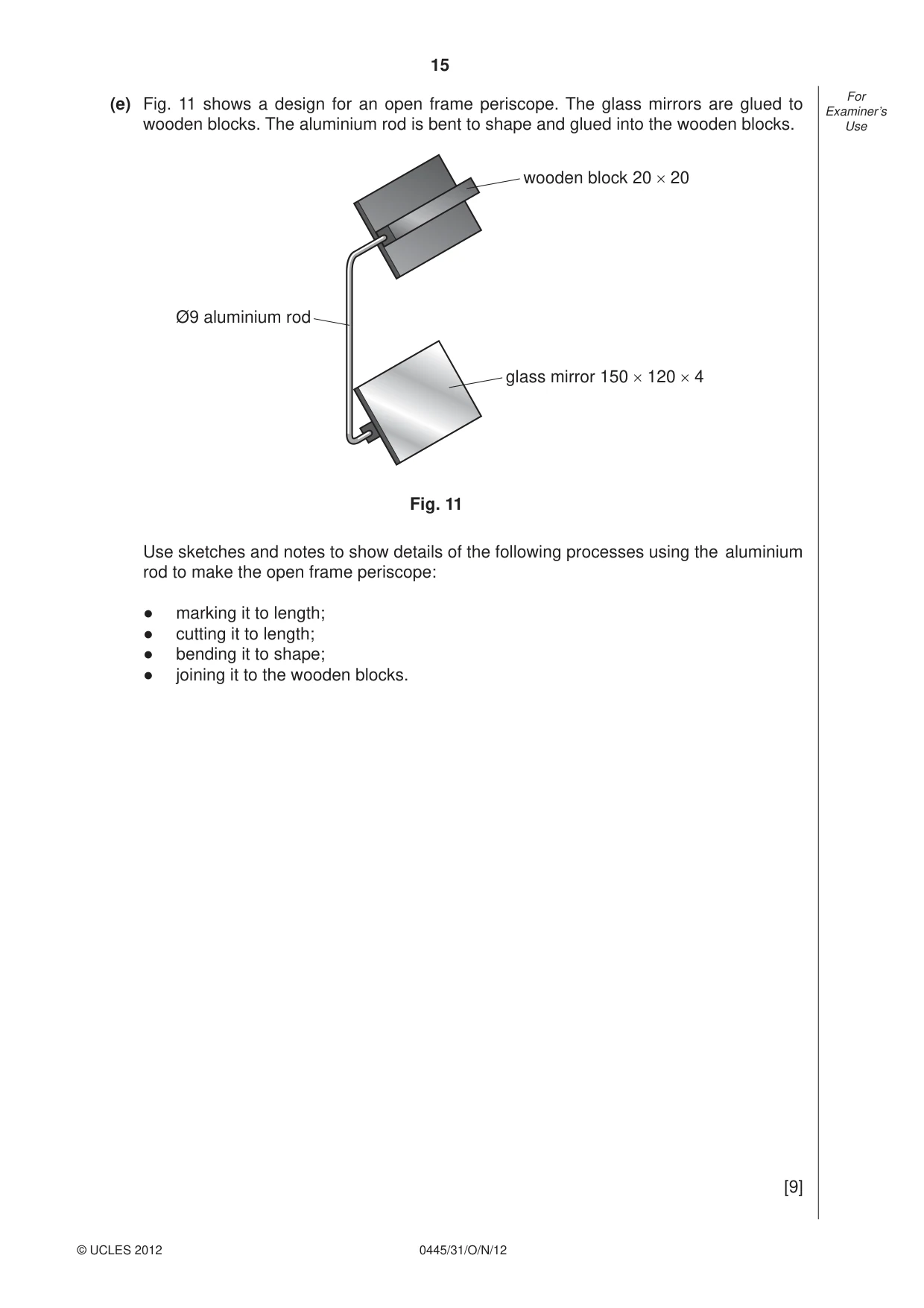 Cambridge IGCSE Design and Technology 0445 2012 Oct/Nov Paper 3 · Variant 1 question paper, page 15 of 16