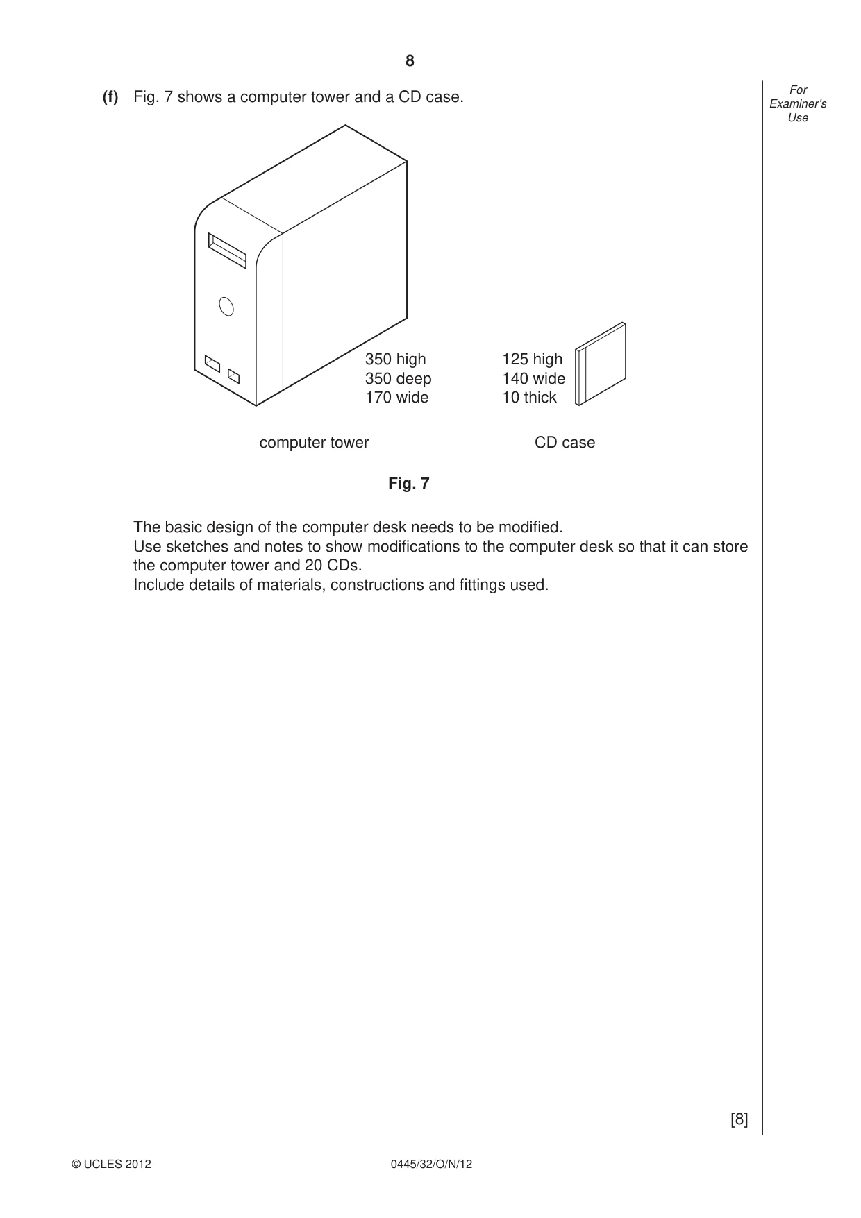 Cambridge IGCSE Design and Technology 0445 2012 Oct/Nov Paper 3 · Variant 2 question paper, page 8 of 16