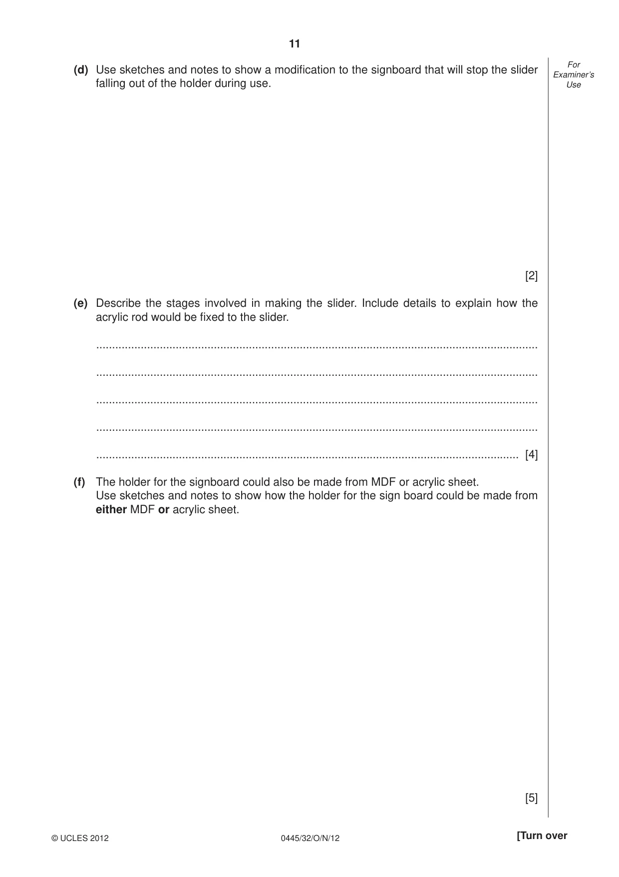 Cambridge IGCSE Design and Technology 0445 2012 Oct/Nov Paper 3 · Variant 2 question paper, page 11 of 16