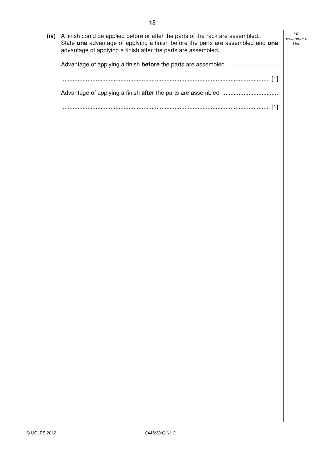 Cambridge IGCSE Design and Technology 0445 2012 Oct/Nov Paper 3 · Variant 3 question paper, page 15 of 16