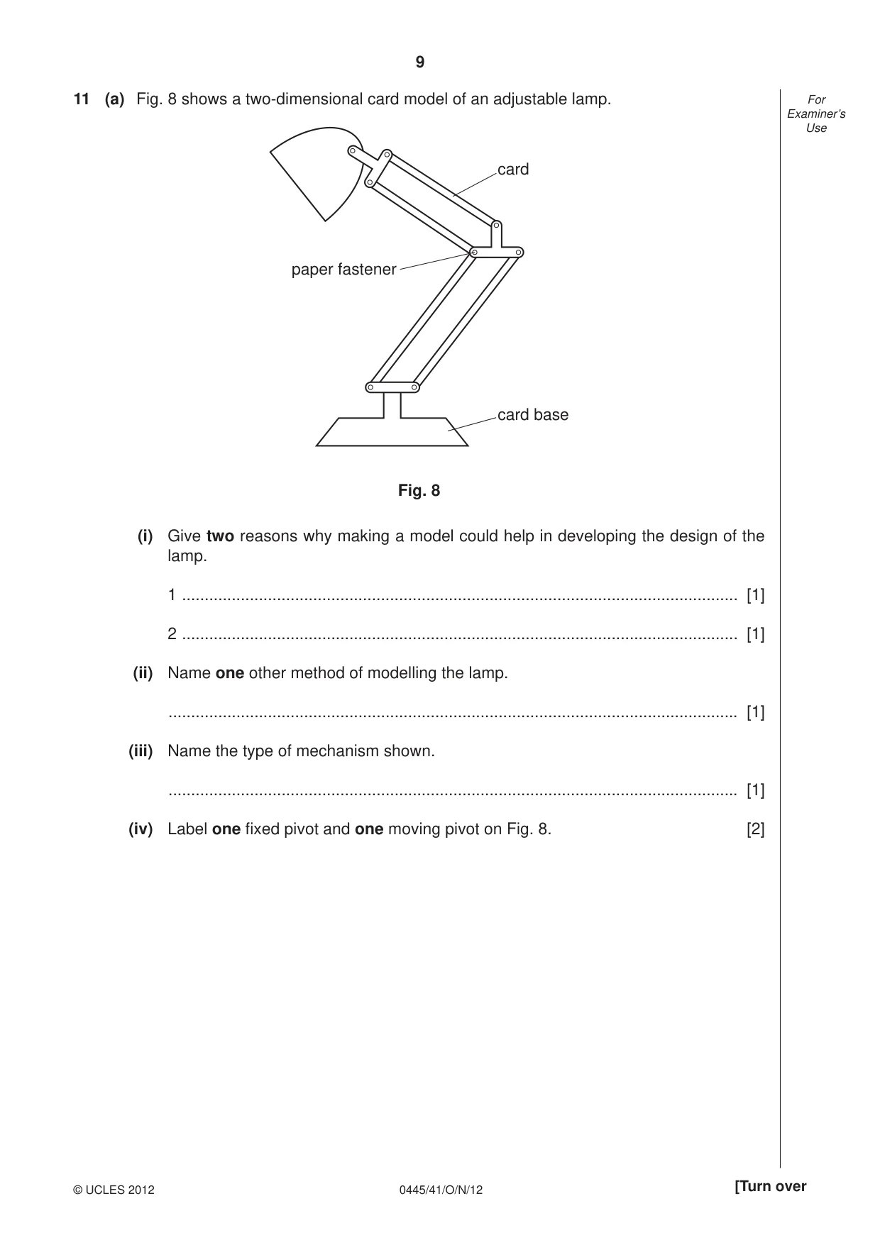 Cambridge IGCSE Design and Technology 0445 2012 Oct/Nov Paper 4 · Variant 1 question paper, page 9 of 16