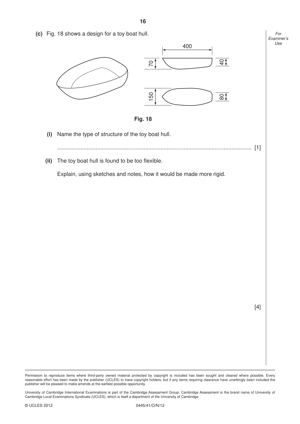 Cambridge IGCSE Design and Technology 0445 2012 Oct/Nov Paper 4 · Variant 1 question paper, page 16 of 16