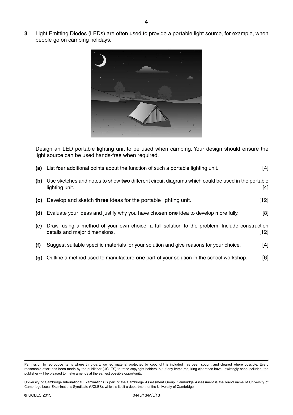 Cambridge IGCSE Design and Technology 0445 2013 May/June Paper 1 · Variant 3 question paper, page 4 of 4