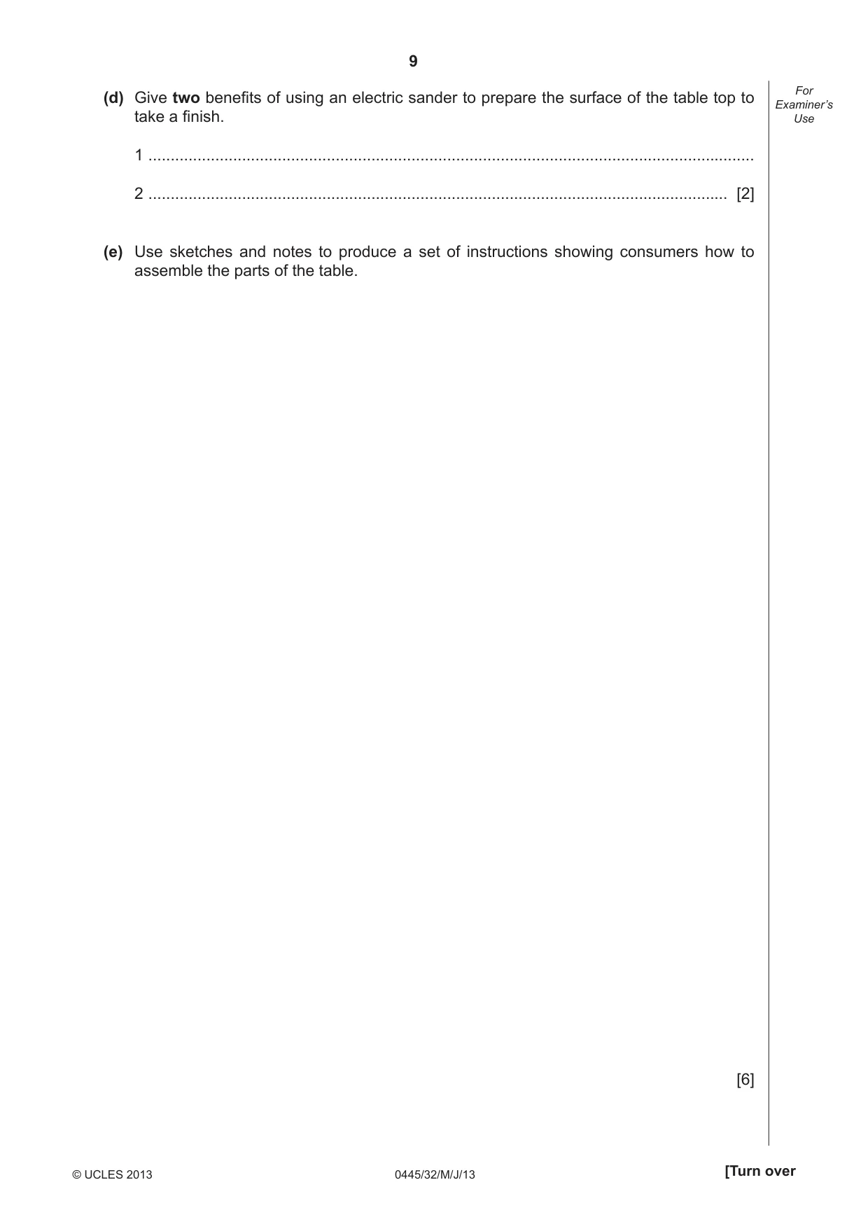 Cambridge IGCSE Design and Technology 0445 2013 May/June Paper 3 · Variant 2 question paper, page 9 of 16