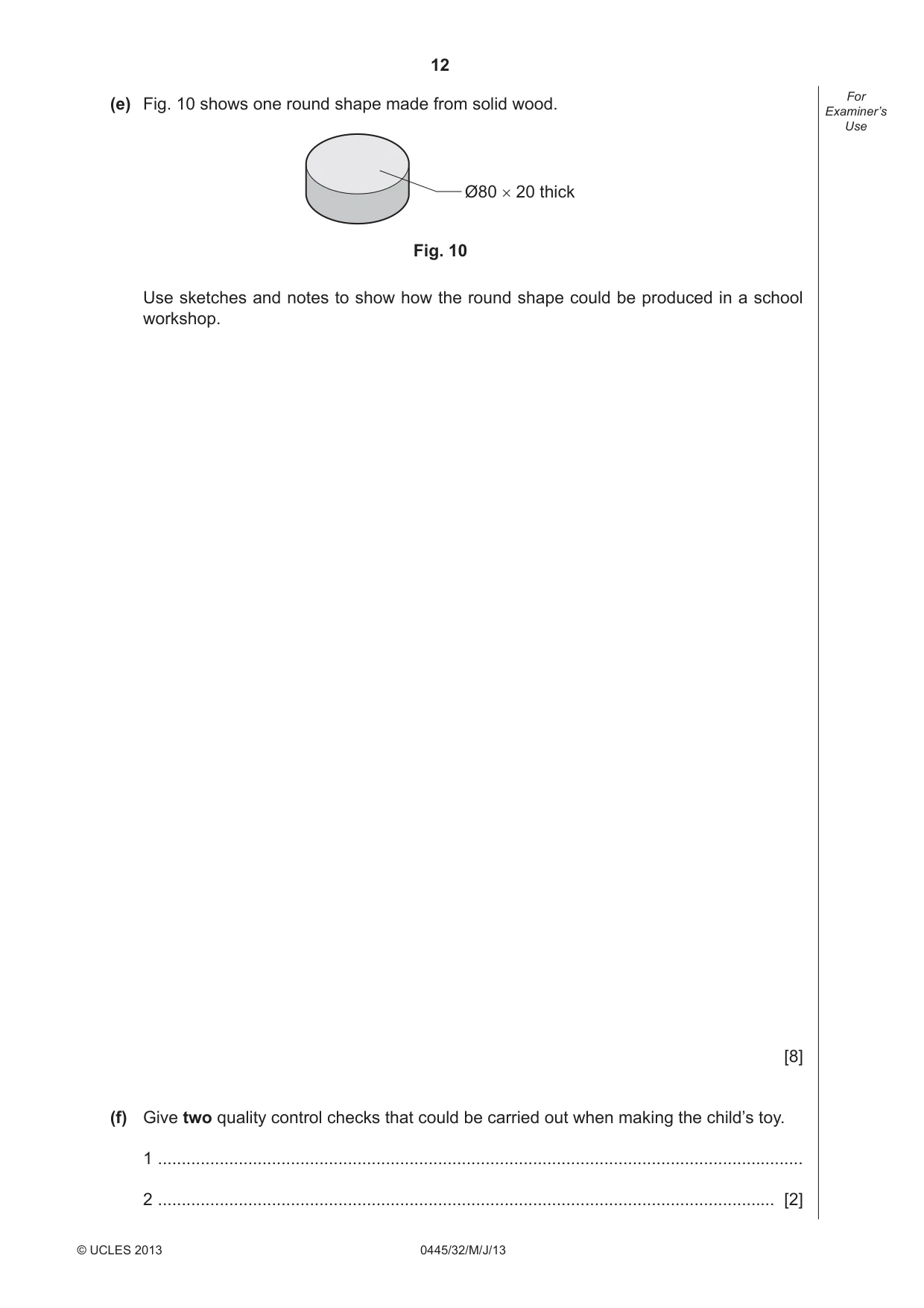 Cambridge IGCSE Design and Technology 0445 2013 May/June Paper 3 · Variant 2 question paper, page 12 of 16
