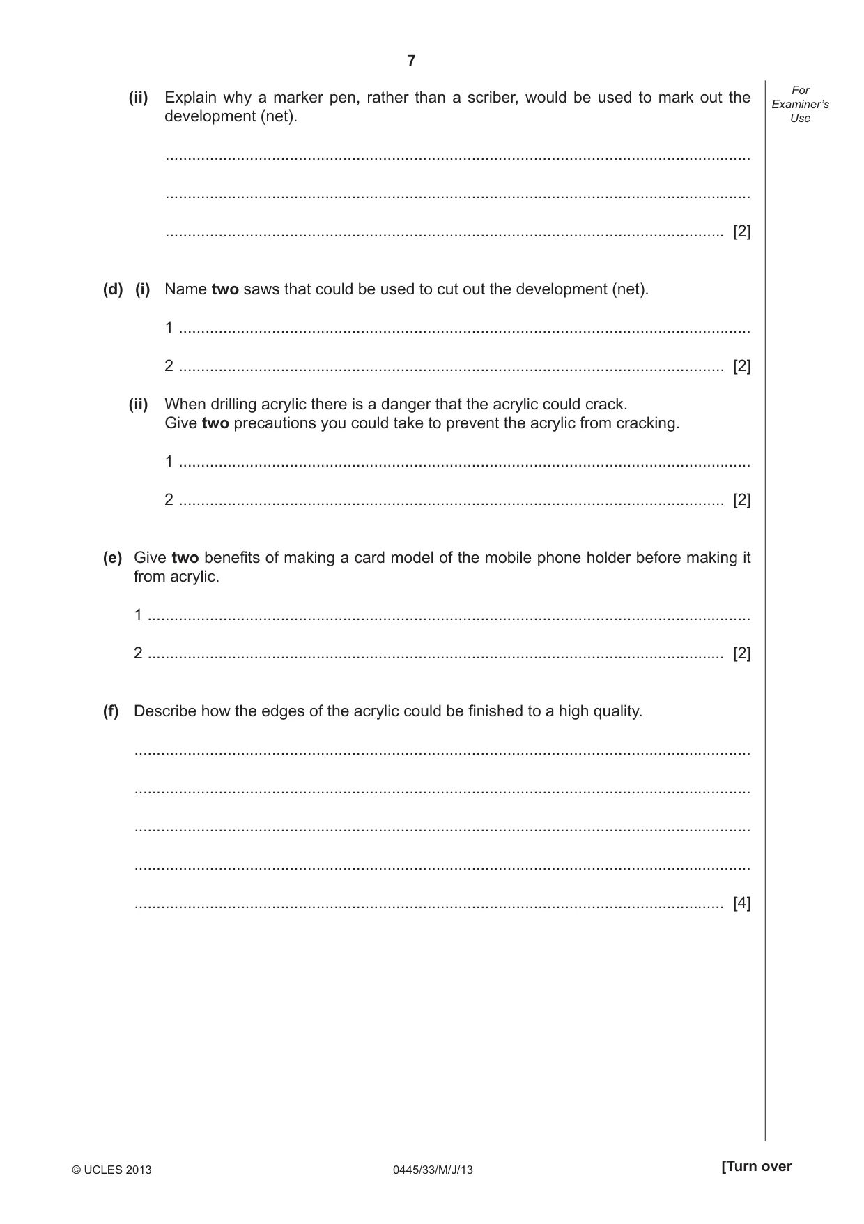 Cambridge IGCSE Design and Technology 0445 2013 May/June Paper 3 · Variant 3 question paper, page 7 of 16