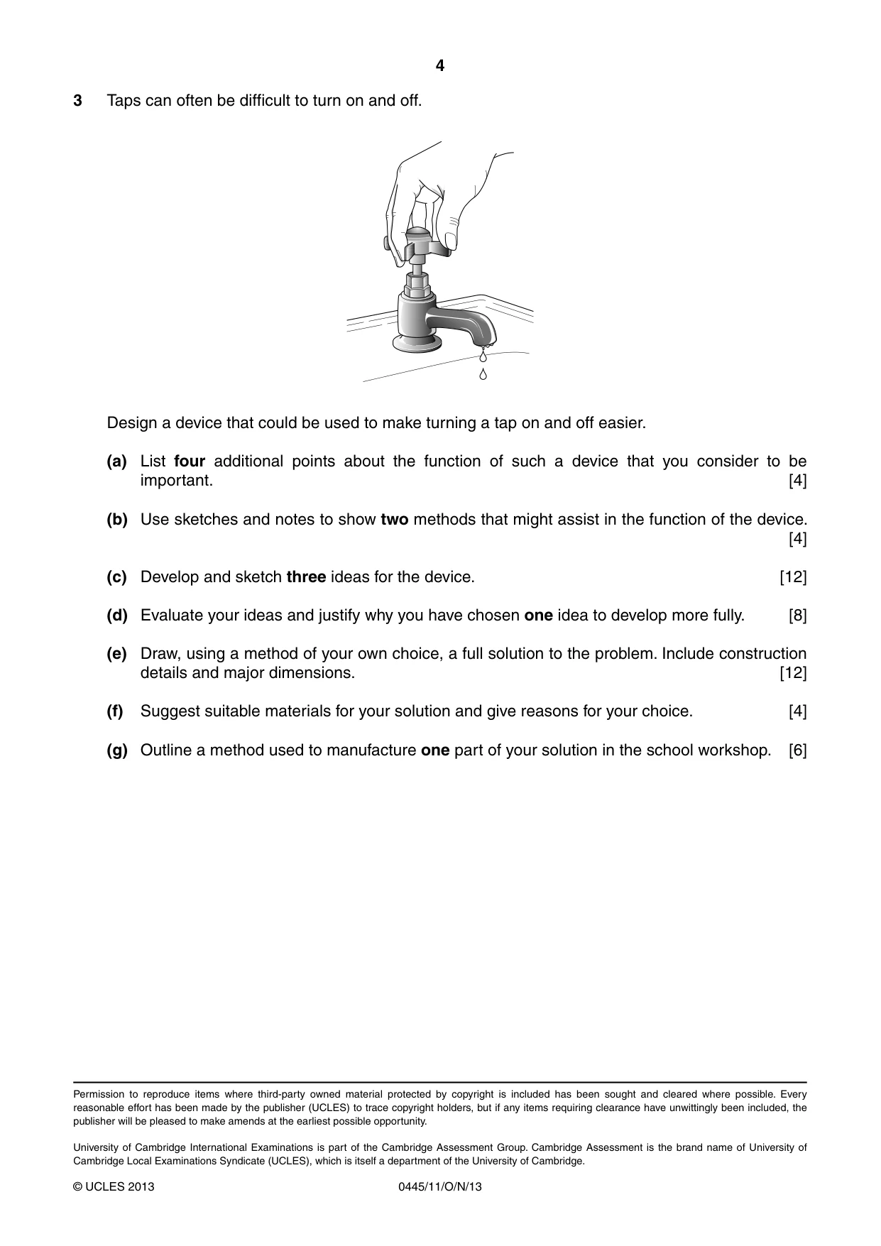 Cambridge IGCSE Design and Technology 0445 2013 Oct/Nov Paper 1 · Variant 1 question paper, page 4 of 4