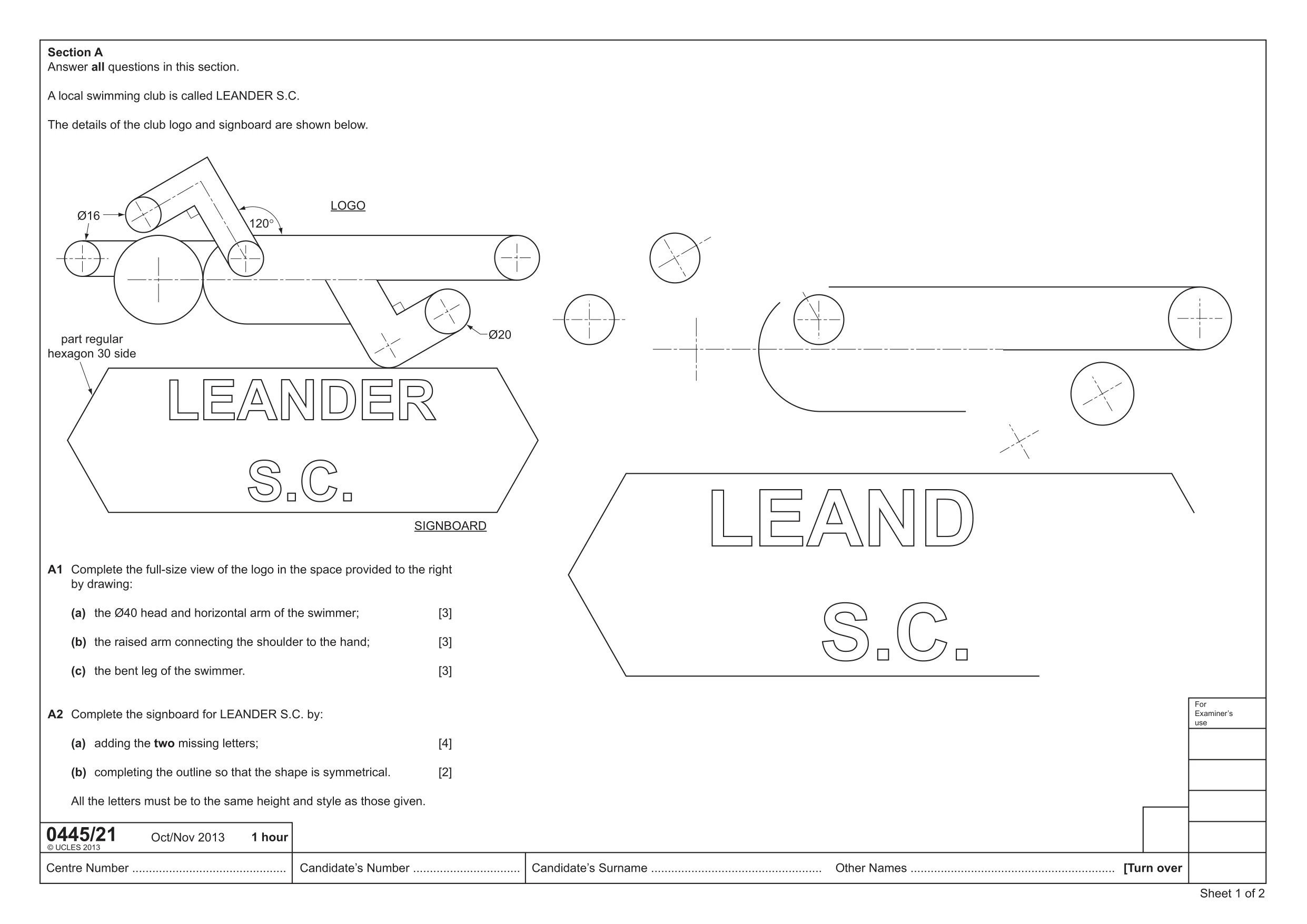 Cambridge IGCSE Design and Technology 0445 2013 Oct/Nov Paper 2 · Variant 1 question paper, page 1 of 4