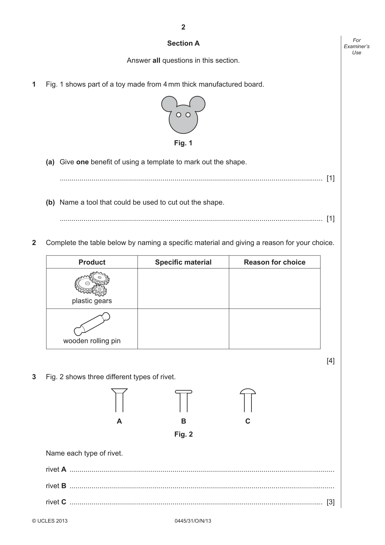 Cambridge IGCSE Design and Technology 0445 2013 Oct/Nov Paper 3 · Variant 1 question paper, page 2 of 16
