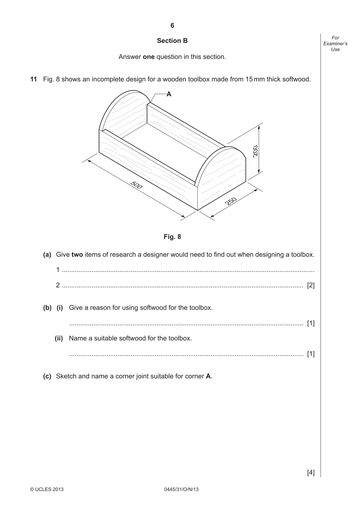 Cambridge IGCSE Design and Technology 0445 2013 Oct/Nov Paper 3 · Variant 1 question paper, page 6 of 16