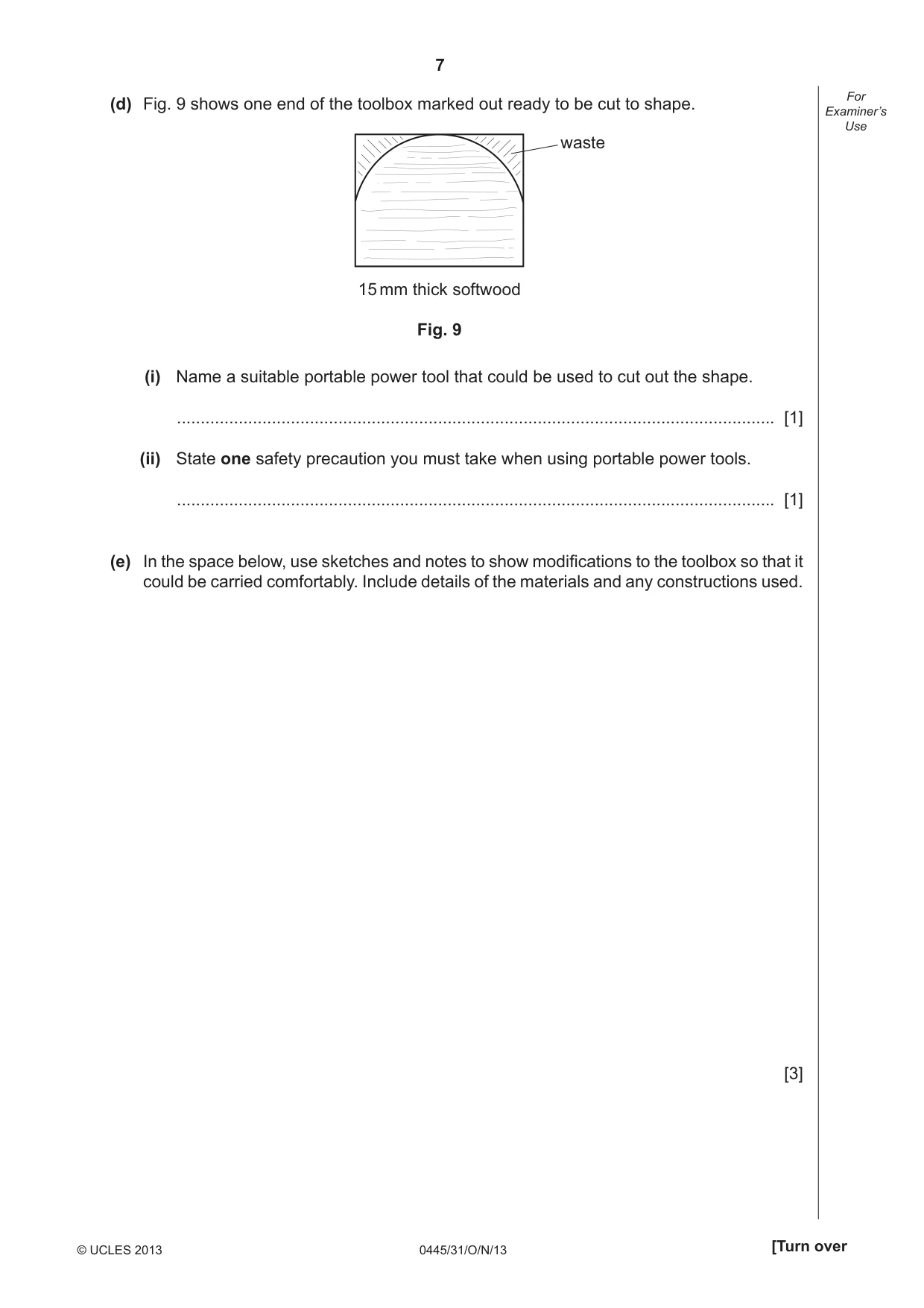 Cambridge IGCSE Design and Technology 0445 2013 Oct/Nov Paper 3 · Variant 1 question paper, page 7 of 16