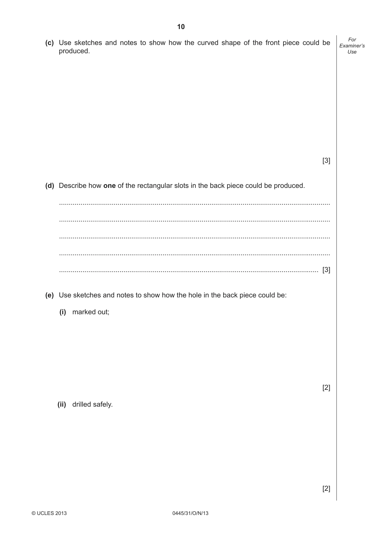 Cambridge IGCSE Design and Technology 0445 2013 Oct/Nov Paper 3 · Variant 1 question paper, page 10 of 16