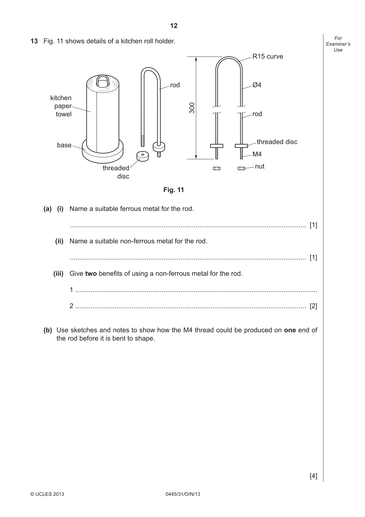 Cambridge IGCSE Design and Technology 0445 2013 Oct/Nov Paper 3 · Variant 1 question paper, page 12 of 16