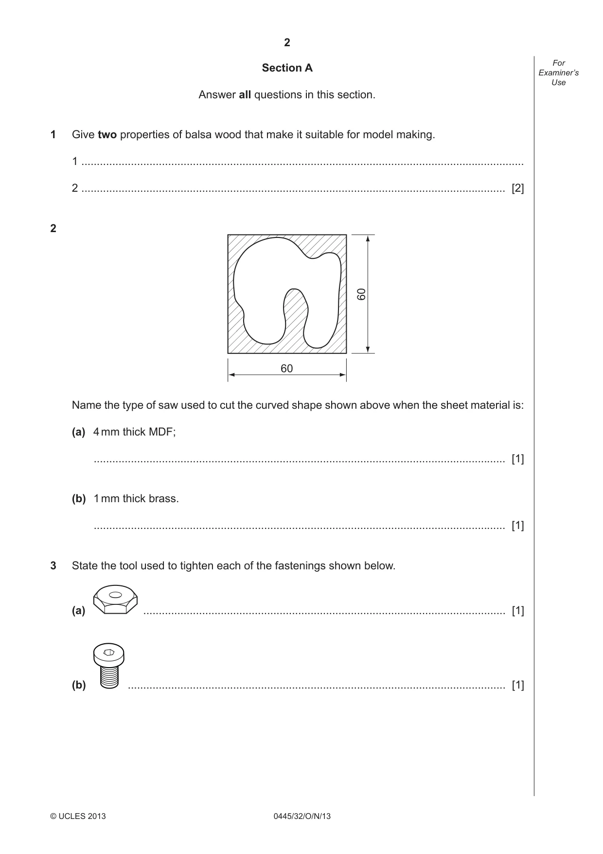 Cambridge IGCSE Design and Technology 0445 2013 Oct/Nov Paper 3 · Variant 2 question paper, page 2 of 16