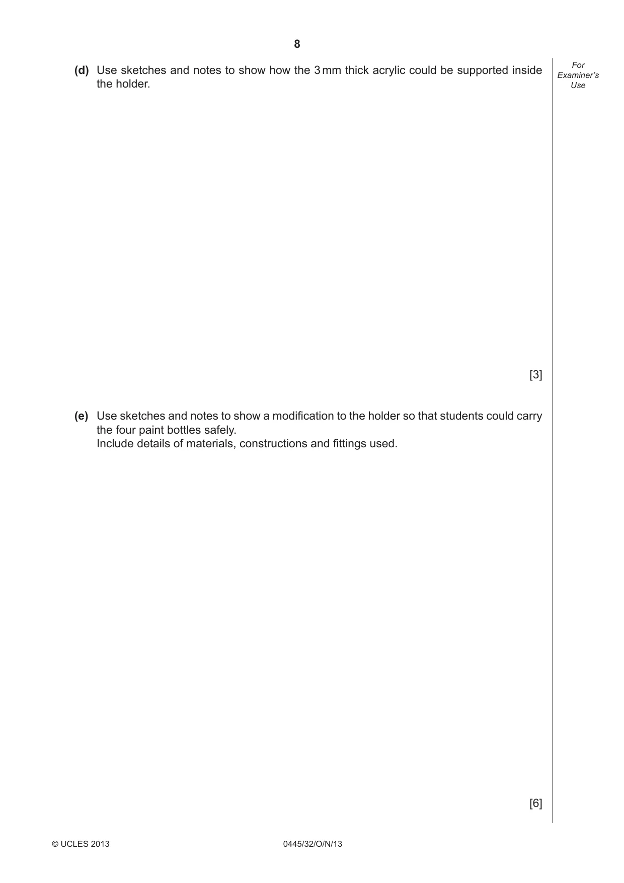 Cambridge IGCSE Design and Technology 0445 2013 Oct/Nov Paper 3 · Variant 2 question paper, page 8 of 16