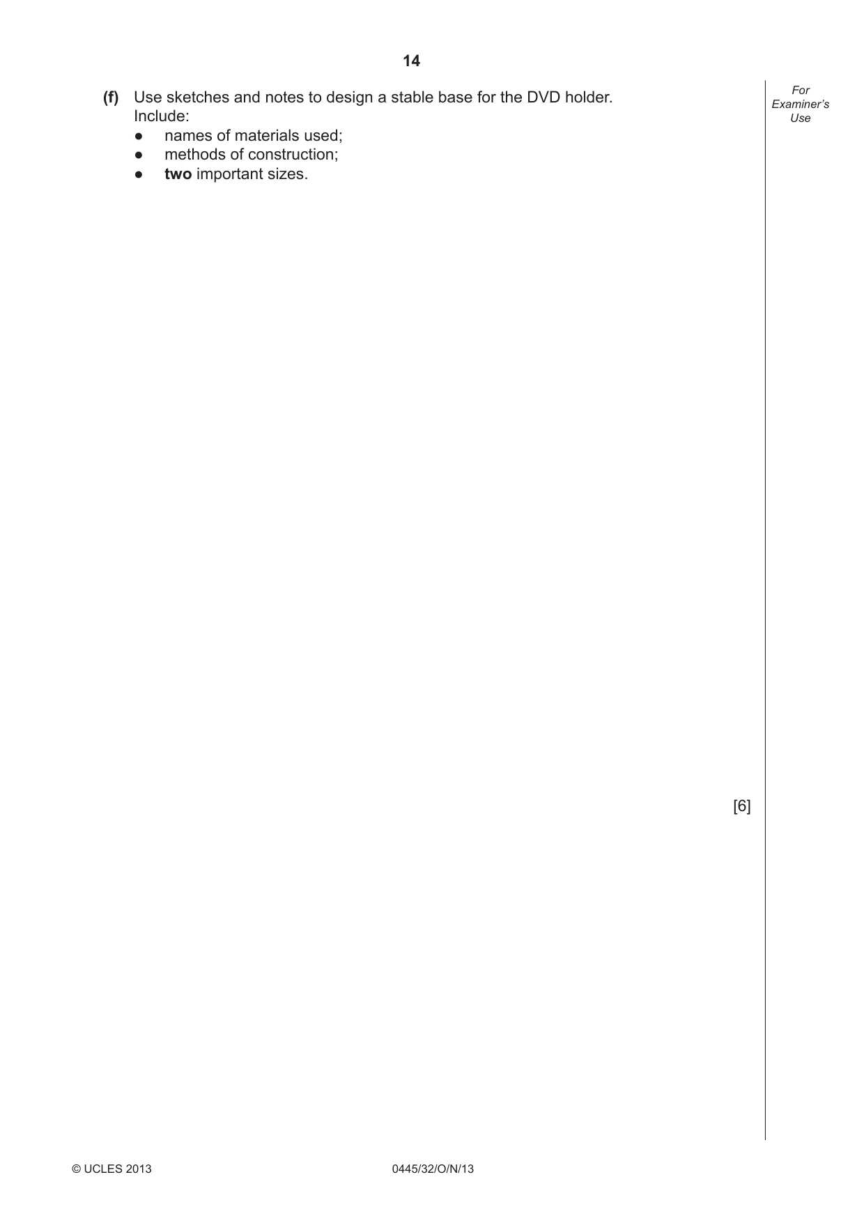 Cambridge IGCSE Design and Technology 0445 2013 Oct/Nov Paper 3 · Variant 2 question paper, page 14 of 16