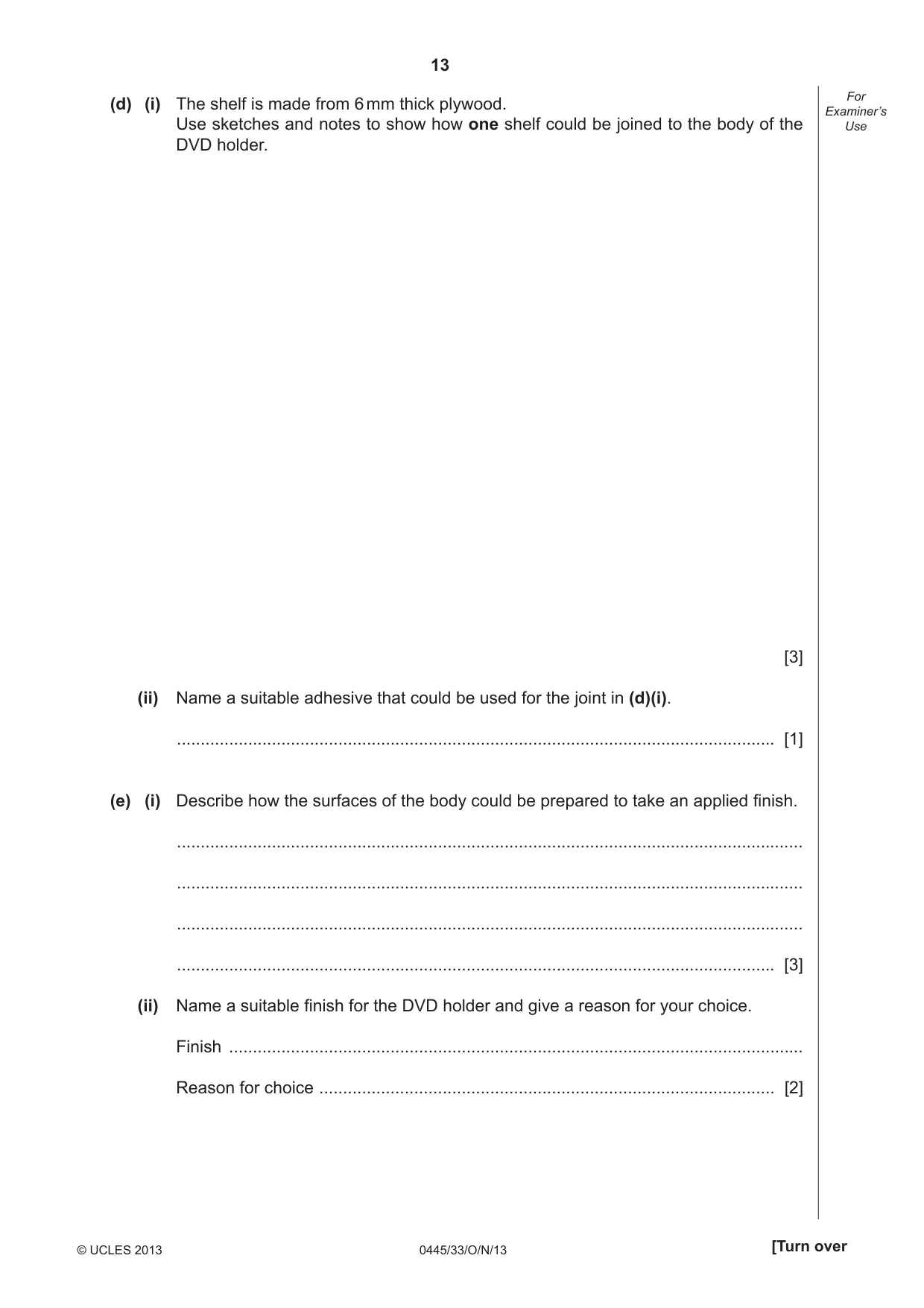 Cambridge IGCSE Design and Technology 0445 2013 Oct/Nov Paper 3 · Variant 3 question paper, page 13 of 16