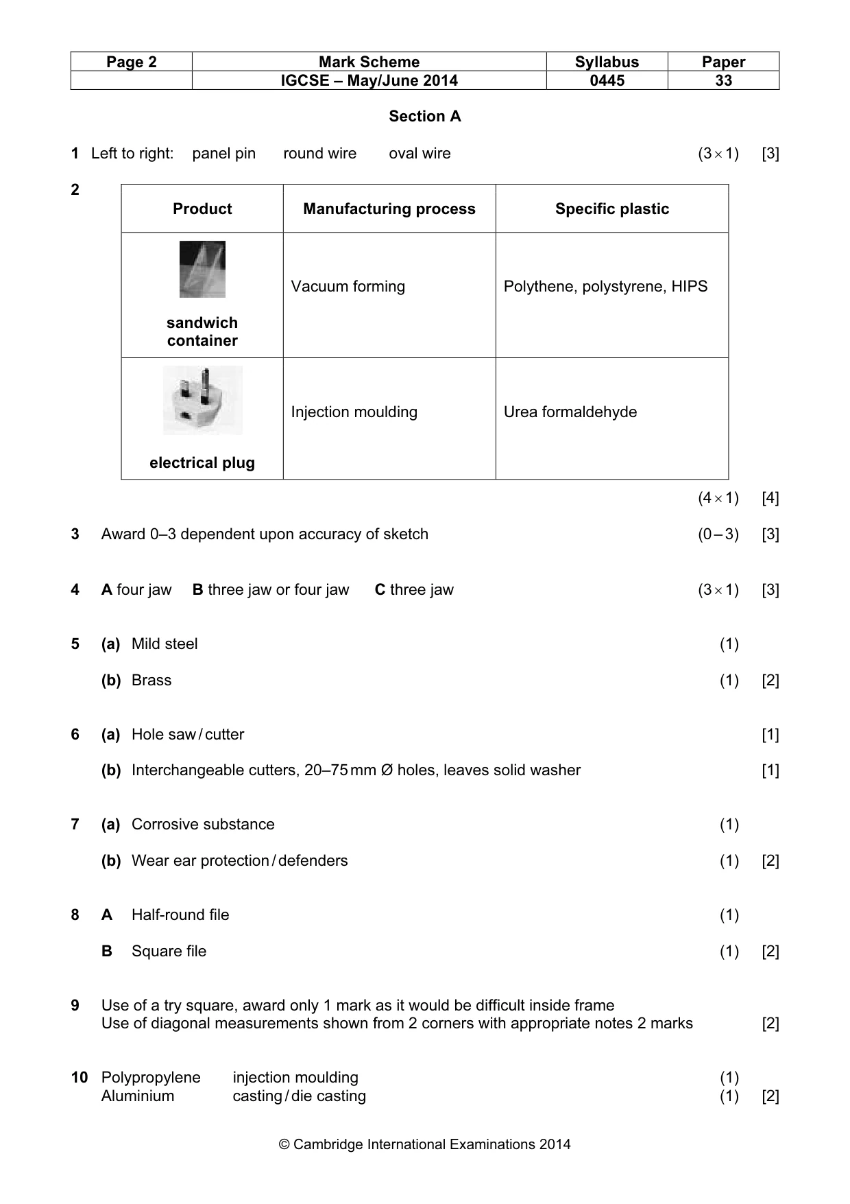 Mark scheme, page 2 of 5