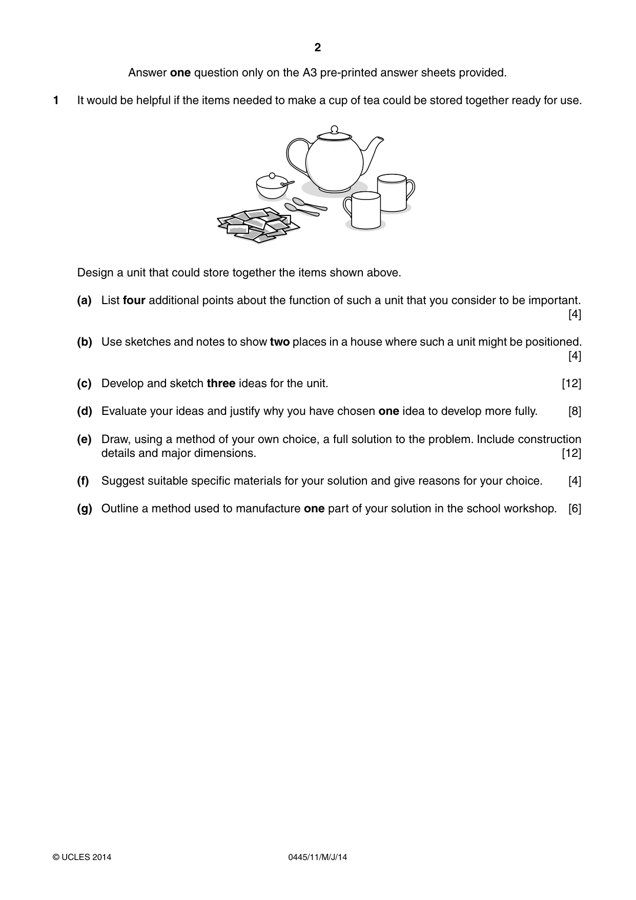 Cambridge IGCSE Design and Technology 0445 2014 May/June Paper 1 · Variant 1 question paper, page 2 of 4