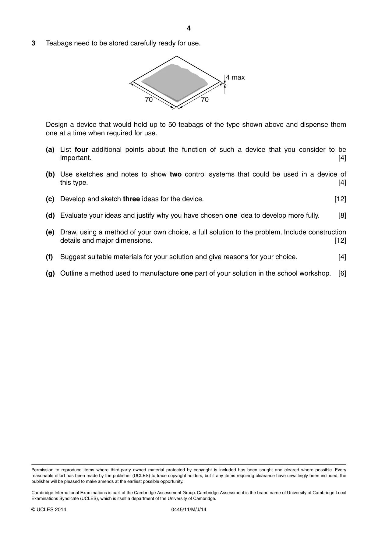Cambridge IGCSE Design and Technology 0445 2014 May/June Paper 1 · Variant 1 question paper, page 4 of 4