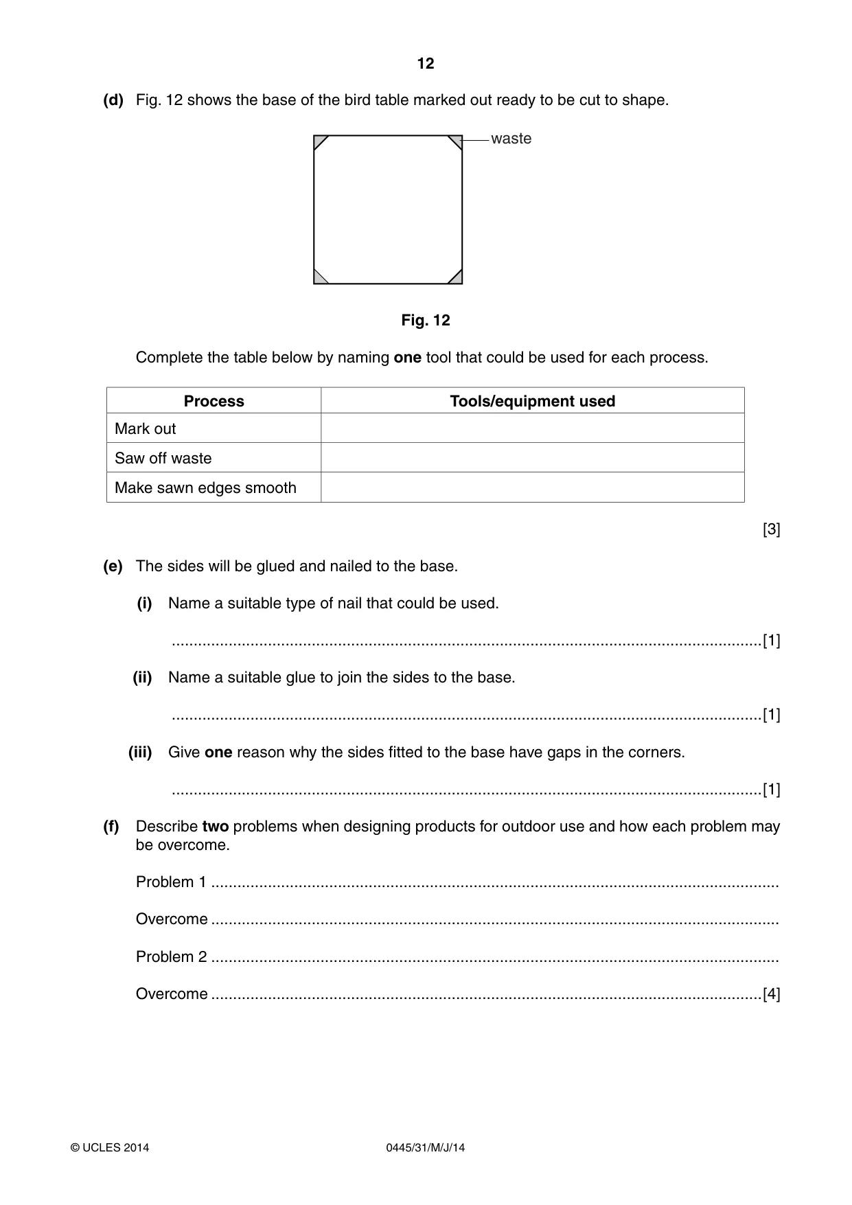Cambridge IGCSE Design and Technology 0445 2014 May/June Paper 3 · Variant 1 question paper, page 12 of 16