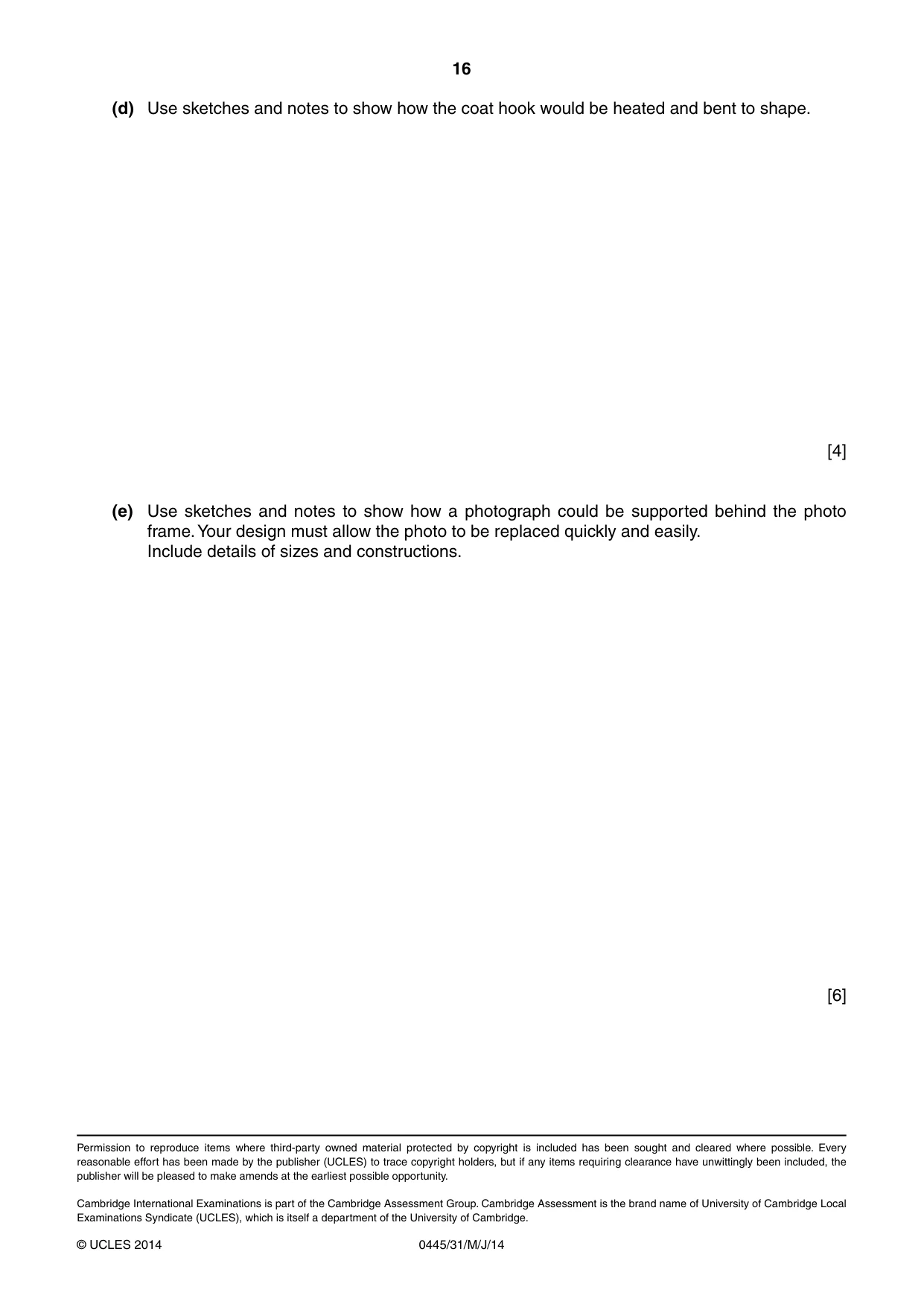 Cambridge IGCSE Design and Technology 0445 2014 May/June Paper 3 · Variant 1 question paper, page 16 of 16