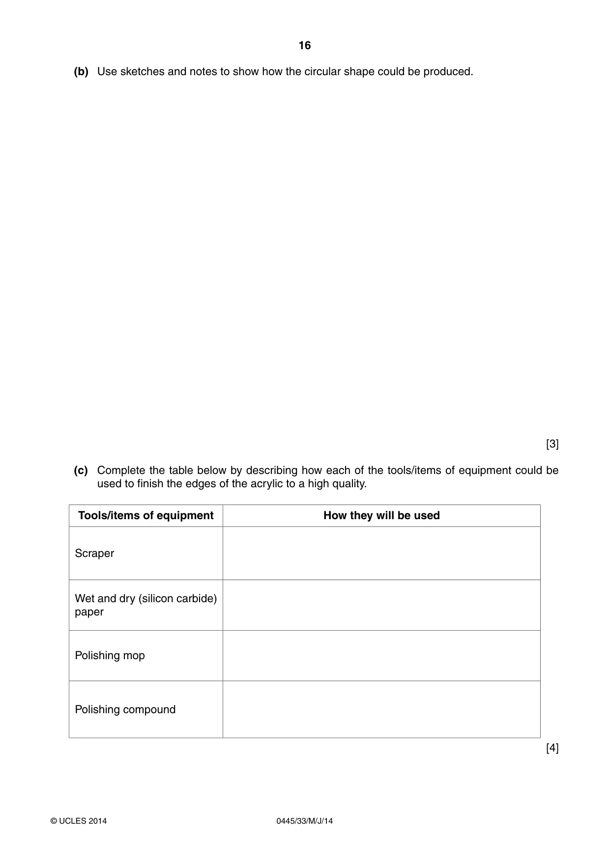 Cambridge IGCSE Design and Technology 0445 2014 May/June Paper 3 · Variant 3 question paper, page 16 of 20