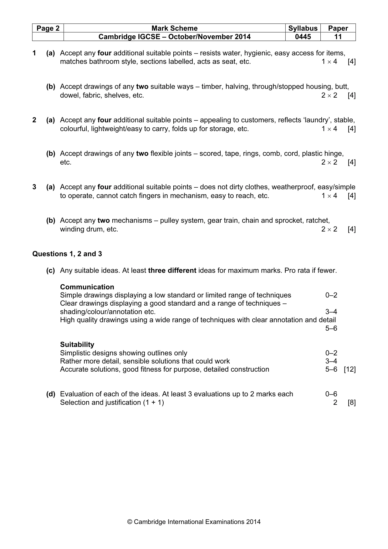 Mark scheme, page 2 of 3