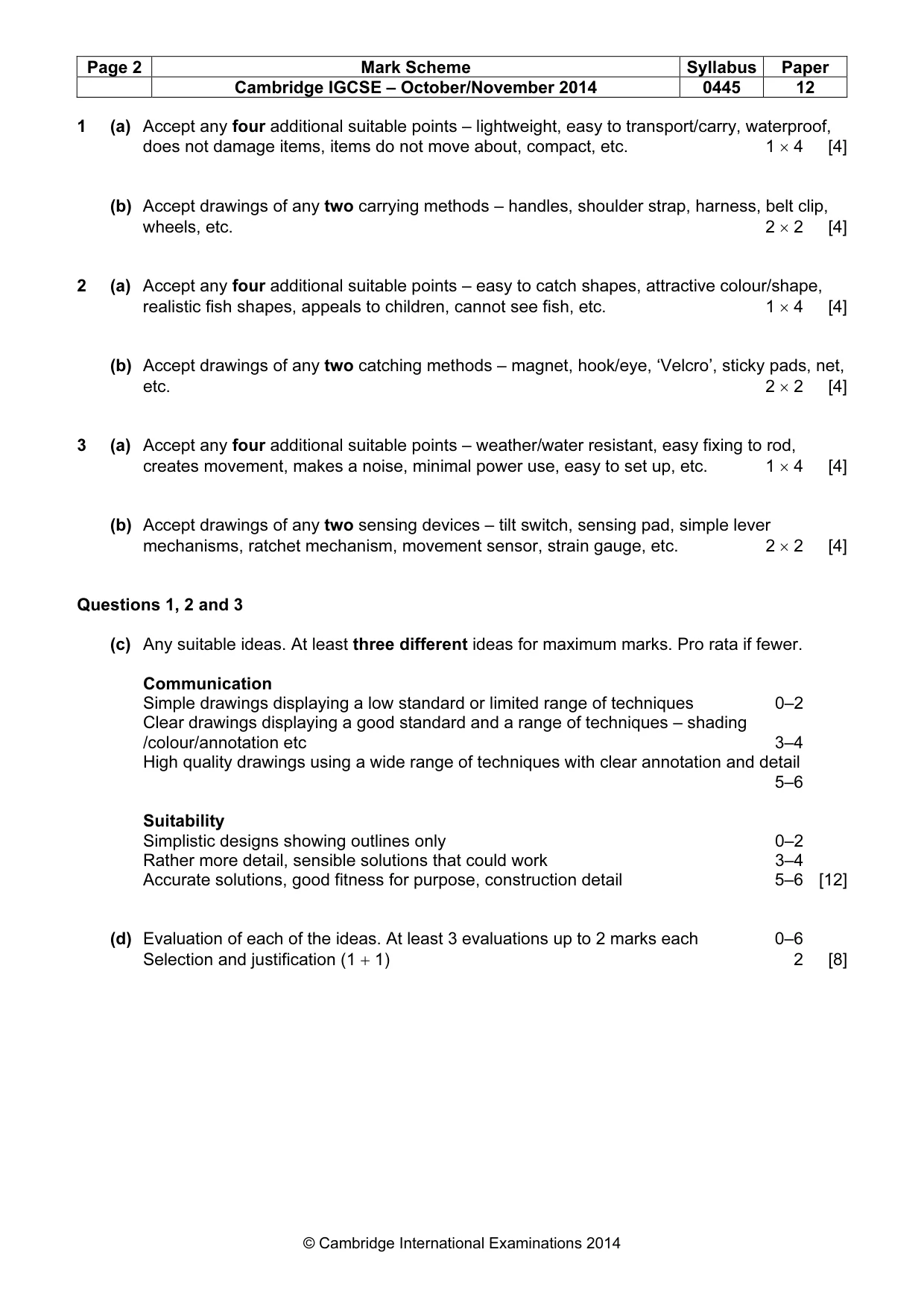 Mark scheme, page 2 of 3