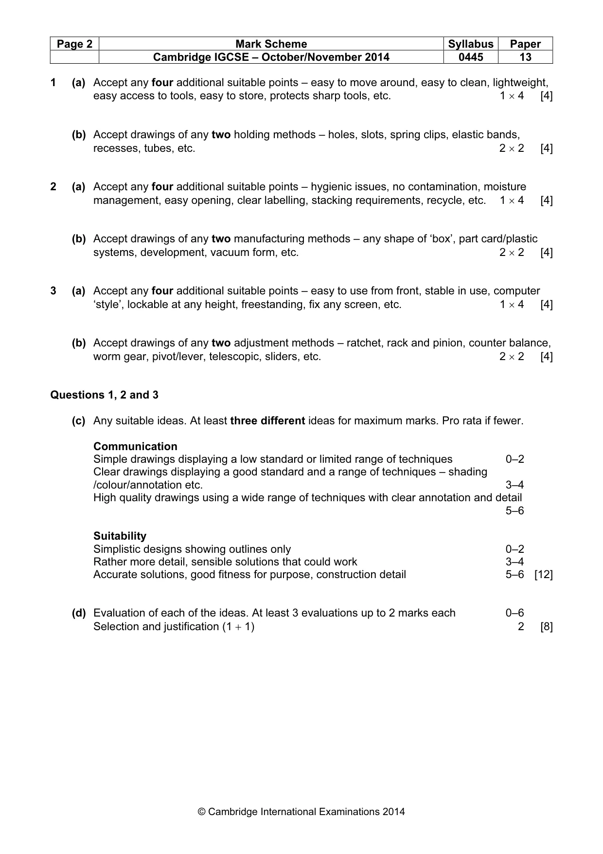 Mark scheme, page 2 of 3