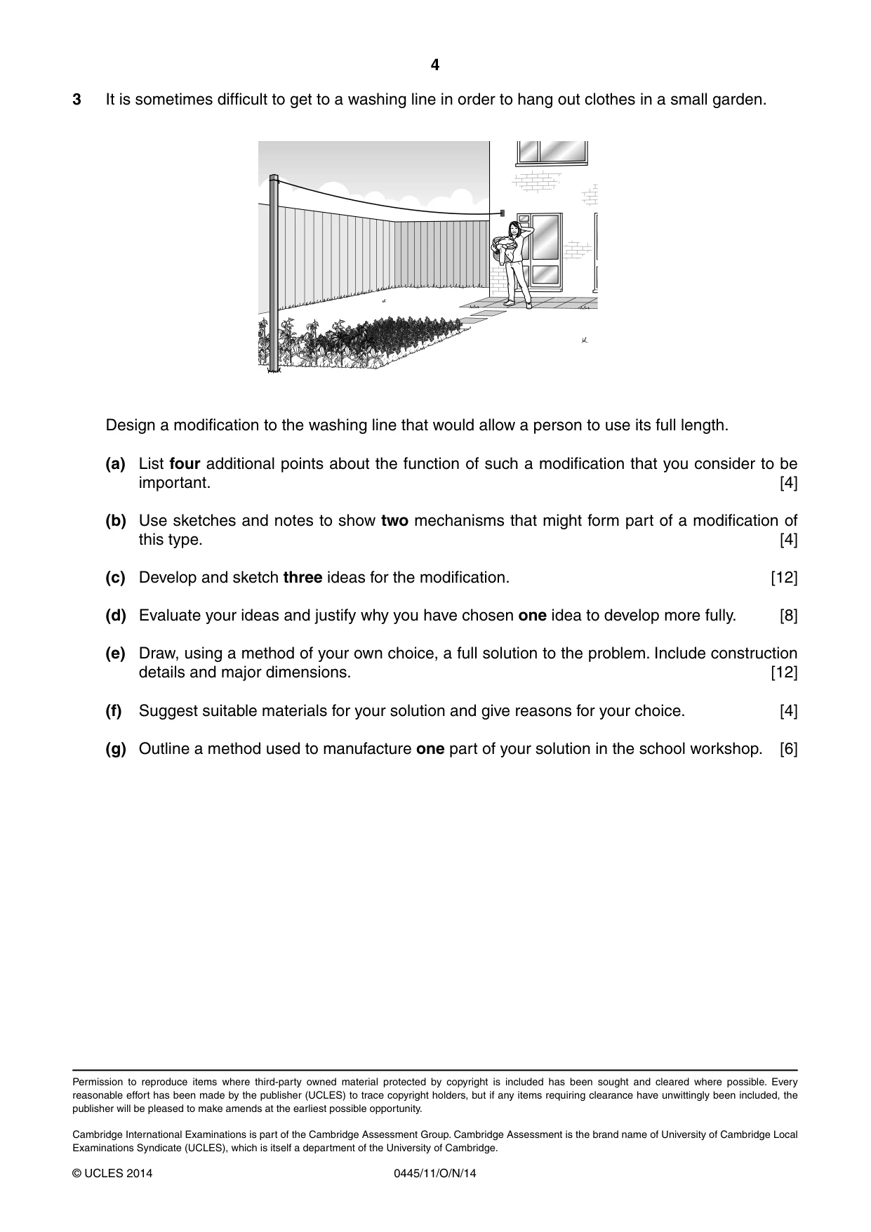 Cambridge IGCSE Design and Technology 0445 2014 Oct/Nov Paper 1 · Variant 1 question paper, page 4 of 4