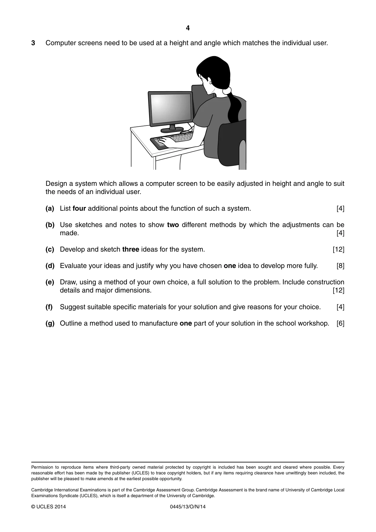 Cambridge IGCSE Design and Technology 0445 2014 Oct/Nov Paper 1 · Variant 3 question paper, page 4 of 4