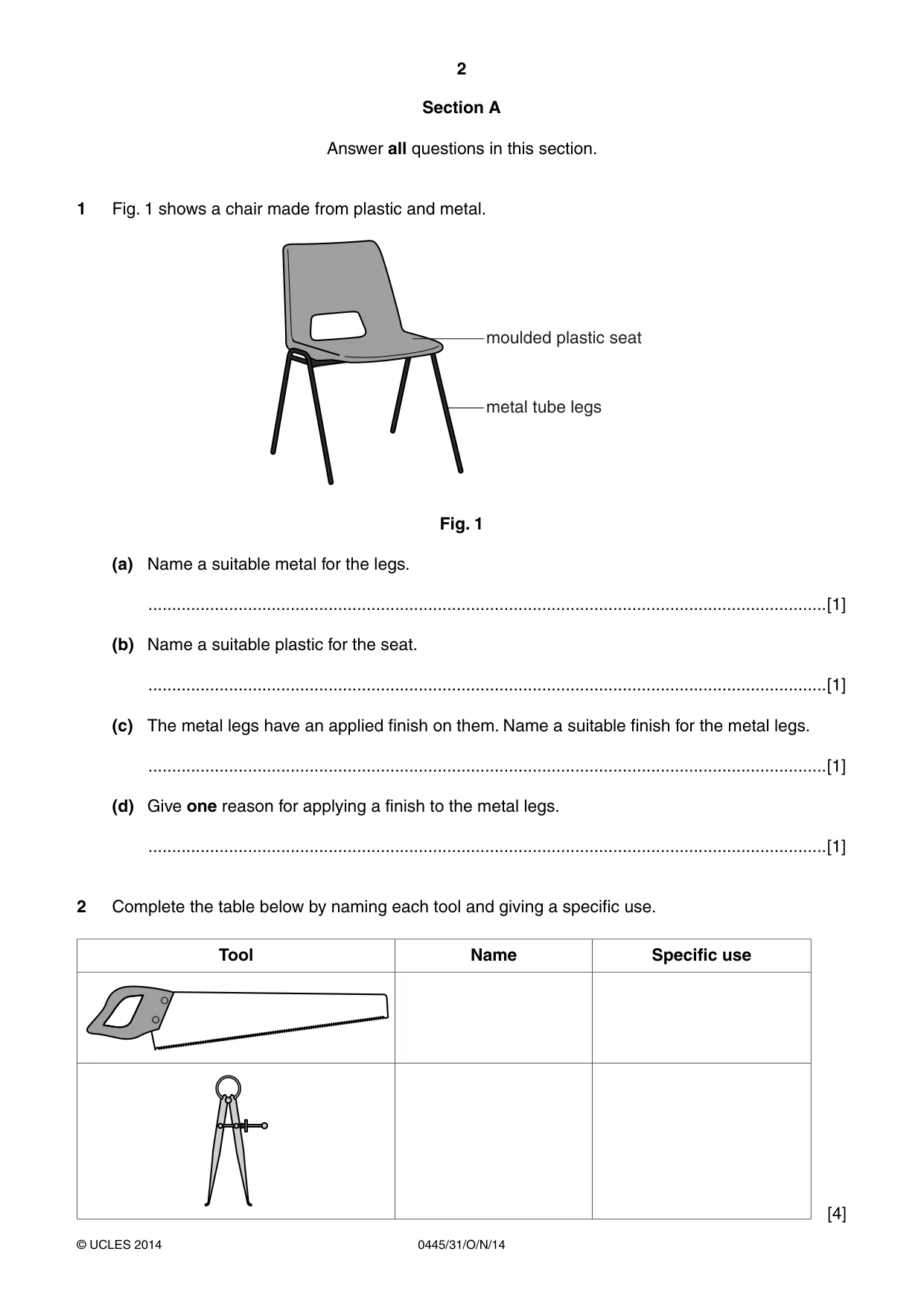 Cambridge IGCSE Design and Technology 0445 2014 Oct/Nov Paper 3 · Variant 1 question paper, page 2 of 20