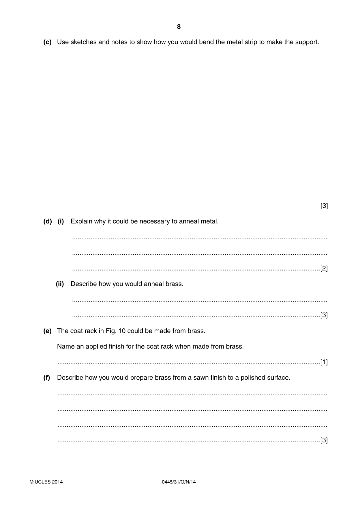 Cambridge IGCSE Design and Technology 0445 2014 Oct/Nov Paper 3 · Variant 1 question paper, page 8 of 20