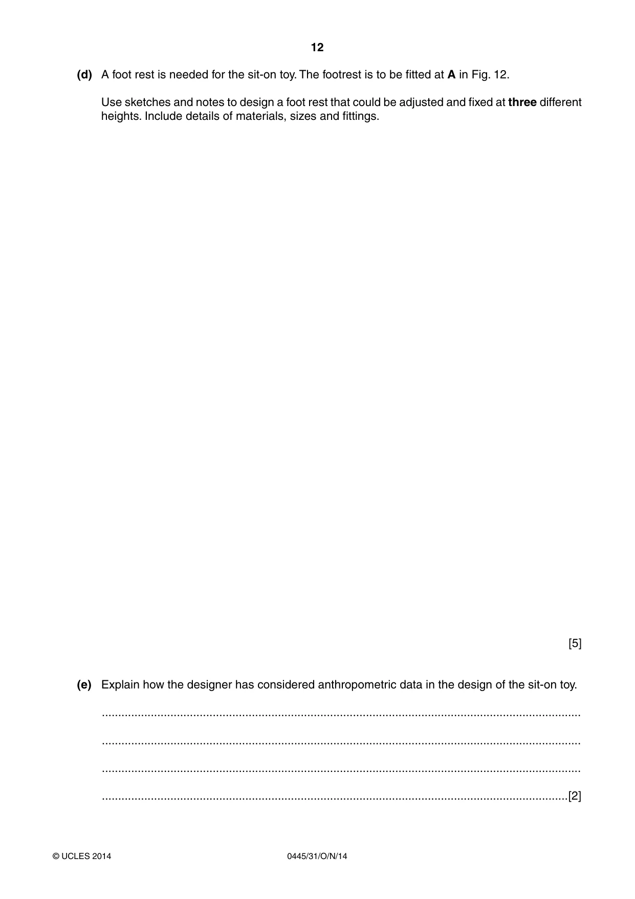 Cambridge IGCSE Design and Technology 0445 2014 Oct/Nov Paper 3 · Variant 1 question paper, page 12 of 20