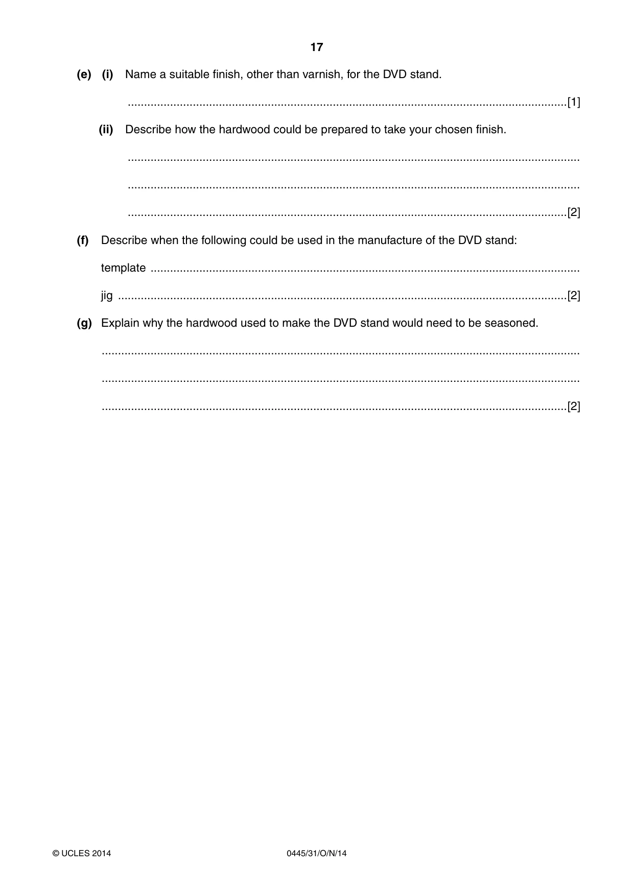 Cambridge IGCSE Design and Technology 0445 2014 Oct/Nov Paper 3 · Variant 1 question paper, page 17 of 20