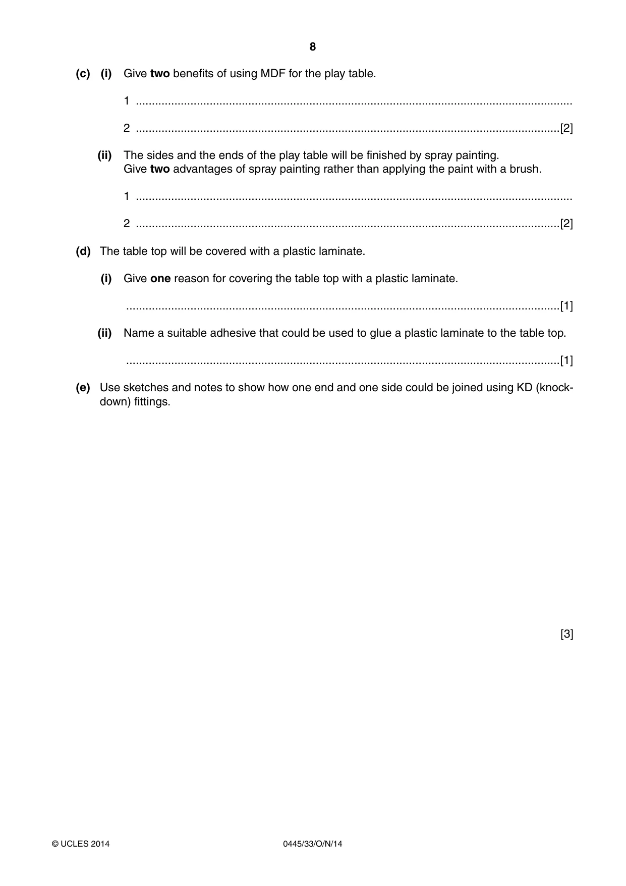 Cambridge IGCSE Design and Technology 0445 2014 Oct/Nov Paper 3 · Variant 3 question paper, page 8 of 20