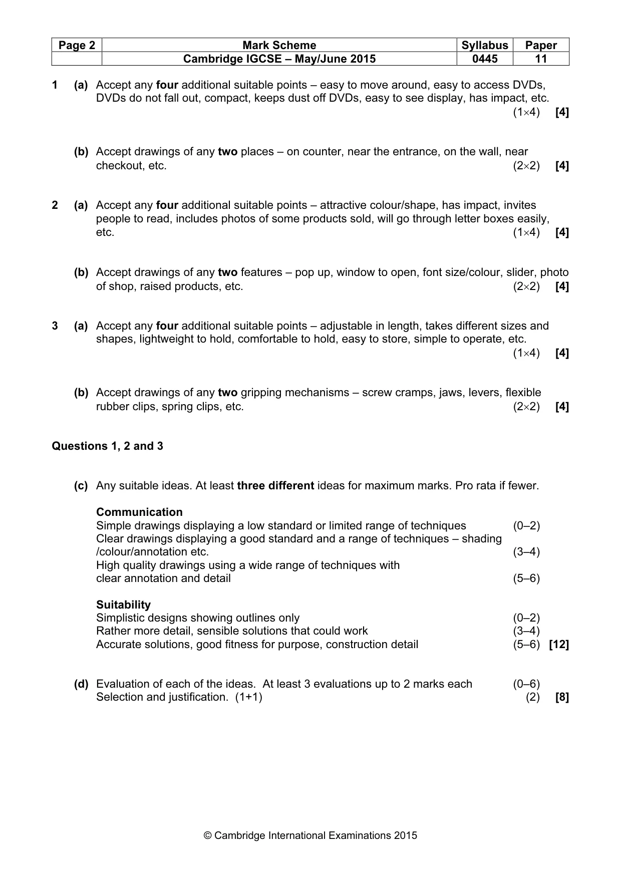 Mark scheme, page 2 of 3
