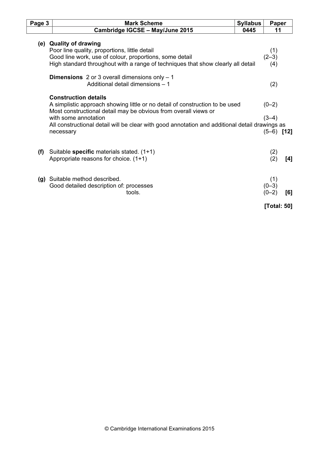Mark scheme, page 3 of 3