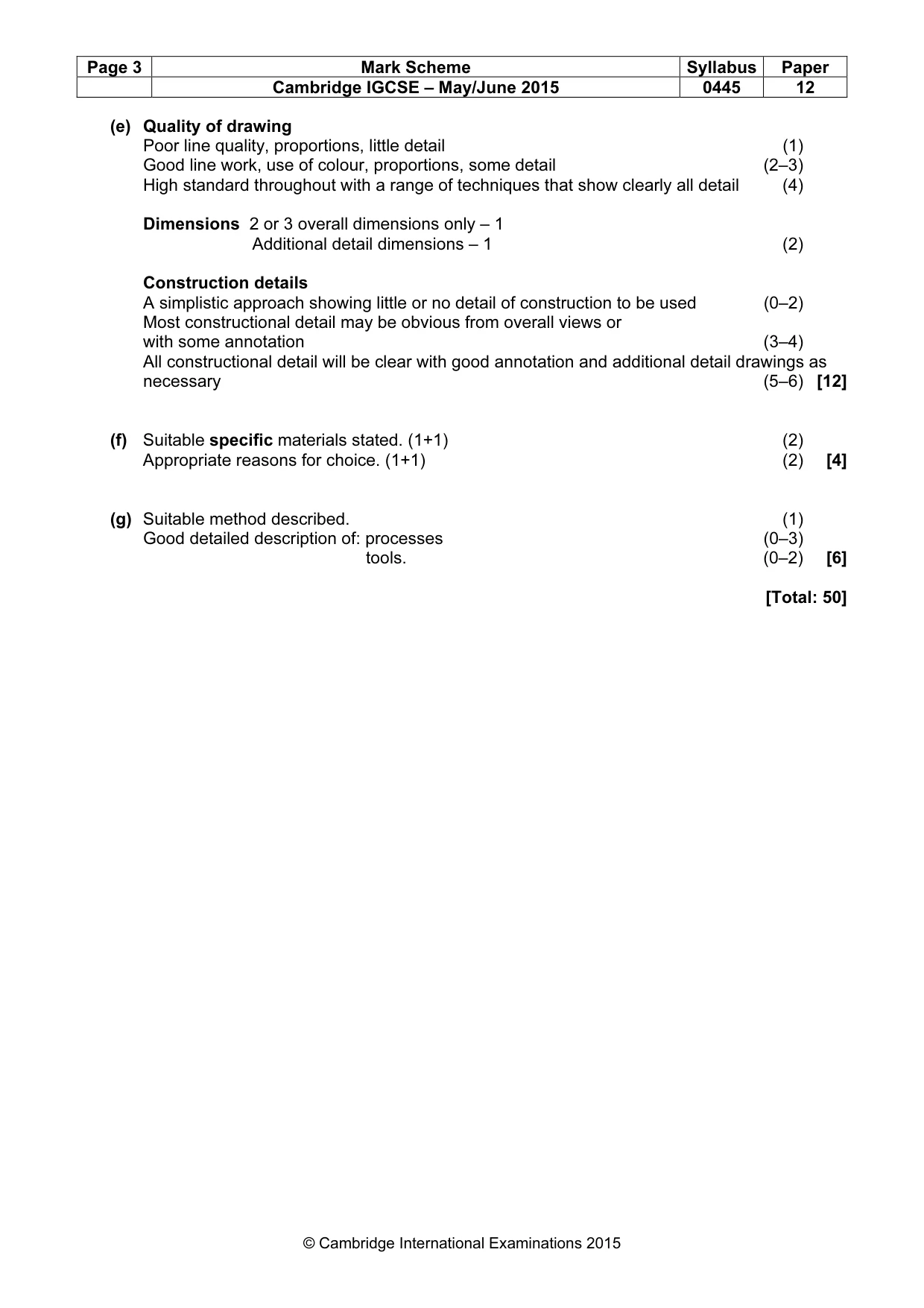 Mark scheme, page 3 of 3